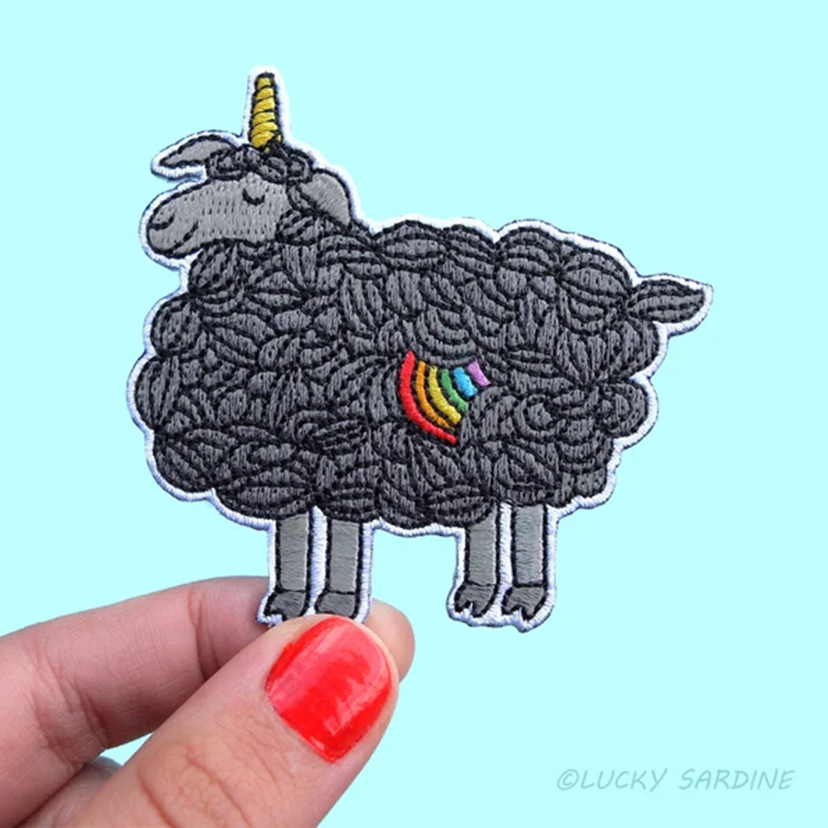 Lucky Sardine - Enchanting Black Sheep Unicorn Rainbow Embroidered Patch for Fashion and Gifts