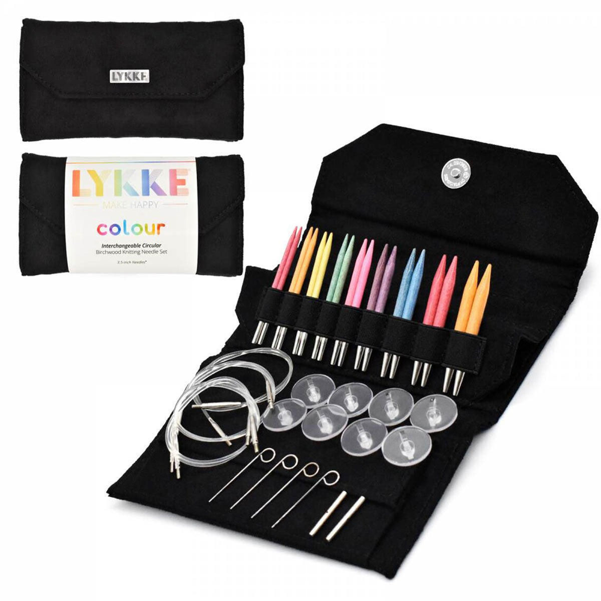 LYKKE Crafts Premium Birchwood Interchangeable Knitting Needle Sets - Black Case, 3.5' Tips (US 3 - 10.5)