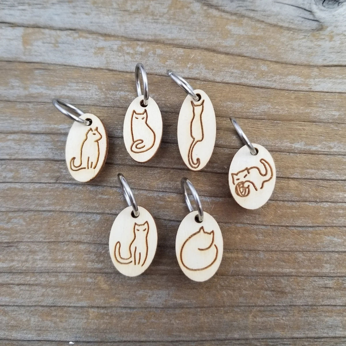 Katrinkles Cat-rinkles Exquisite Cat Collection - Handmade Wood Cat Stitch Marker Set