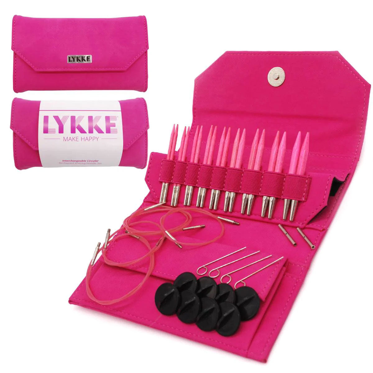 LYKKE Crafts Premium Birchwood Interchangeable Knitting Needle Sets - Blush - Pink Case - 3.5 Tips US 3 - 10.5