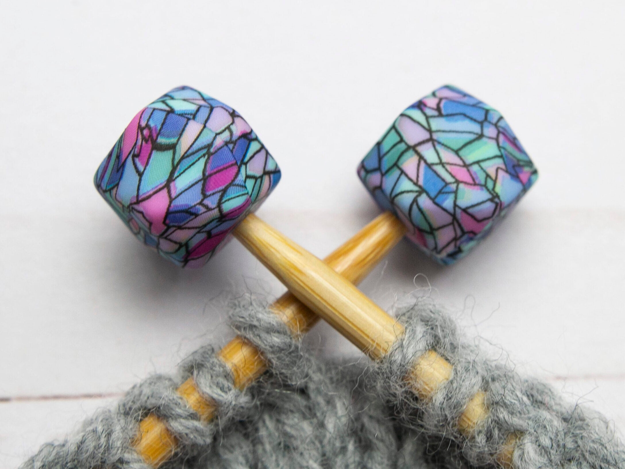 Fox & Pine Stitches Charming Stitch Stoppers/Point Protector in Stained Glass Hexagon Design