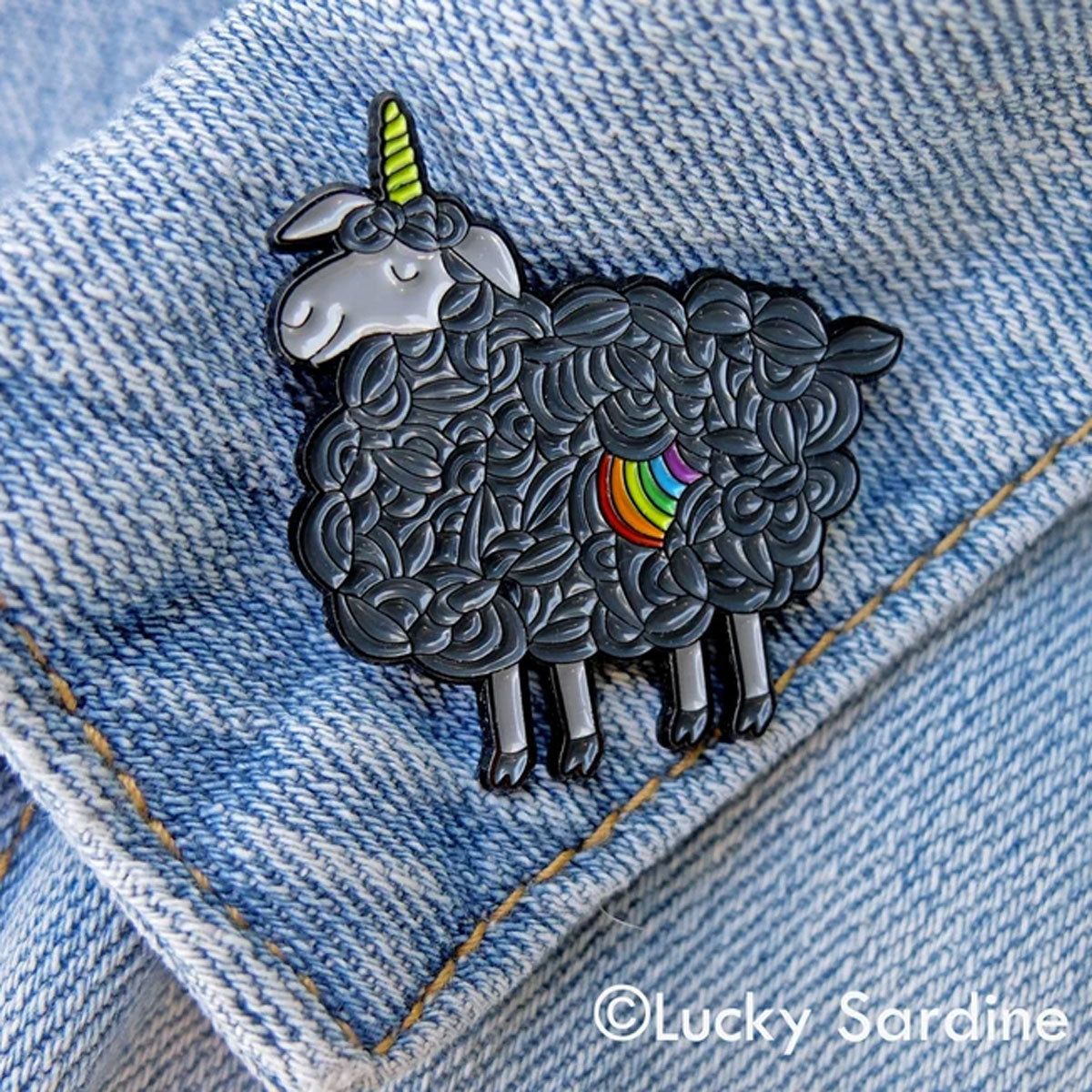 Lucky Sardine - Enchanting Black Sheep Unicorn Rainbow Enamel Pin