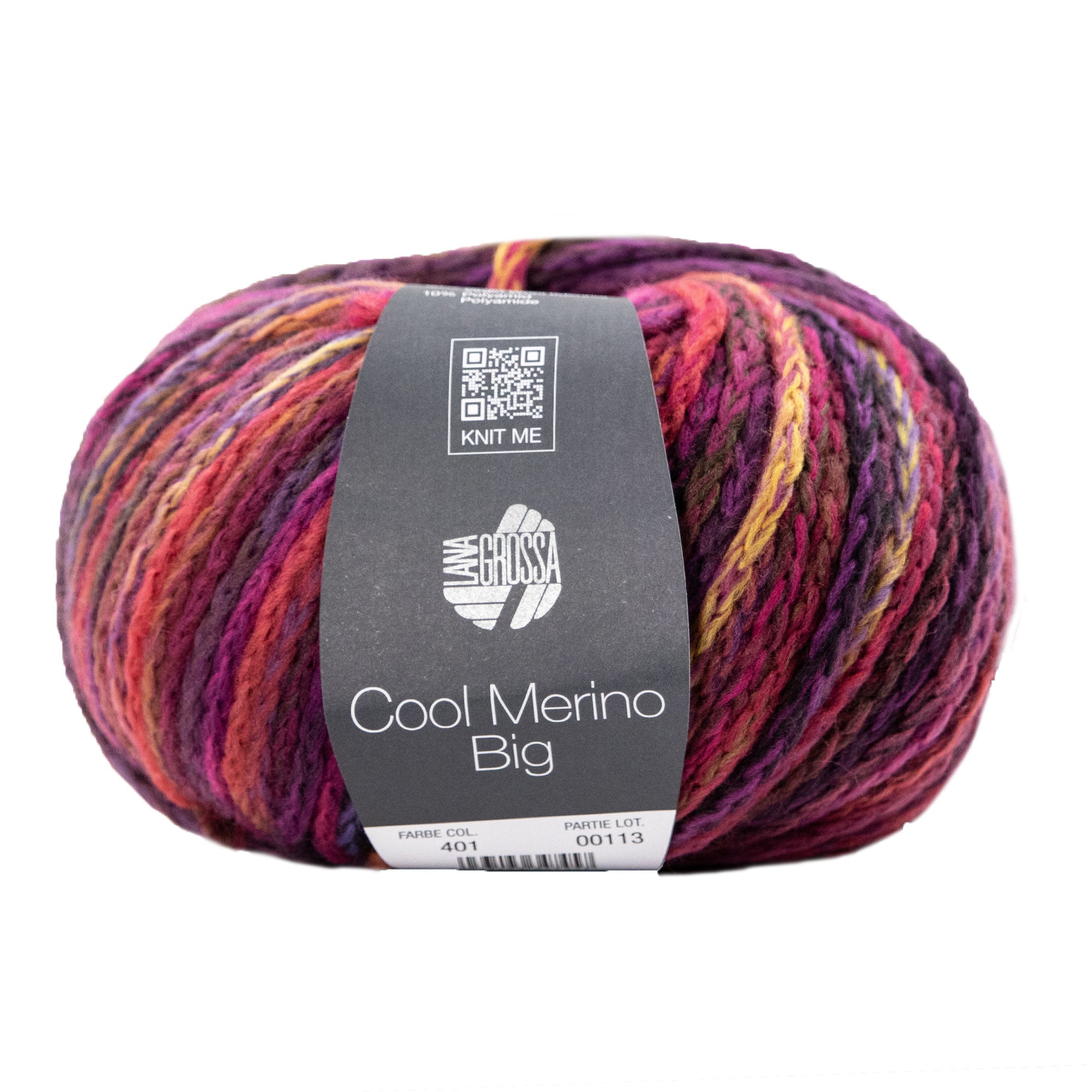 Lana Grossa Cool Merino Big Color Yarn - Stunning 401 Black Red/Violet/Pinks/Red/Yellow Green Blend