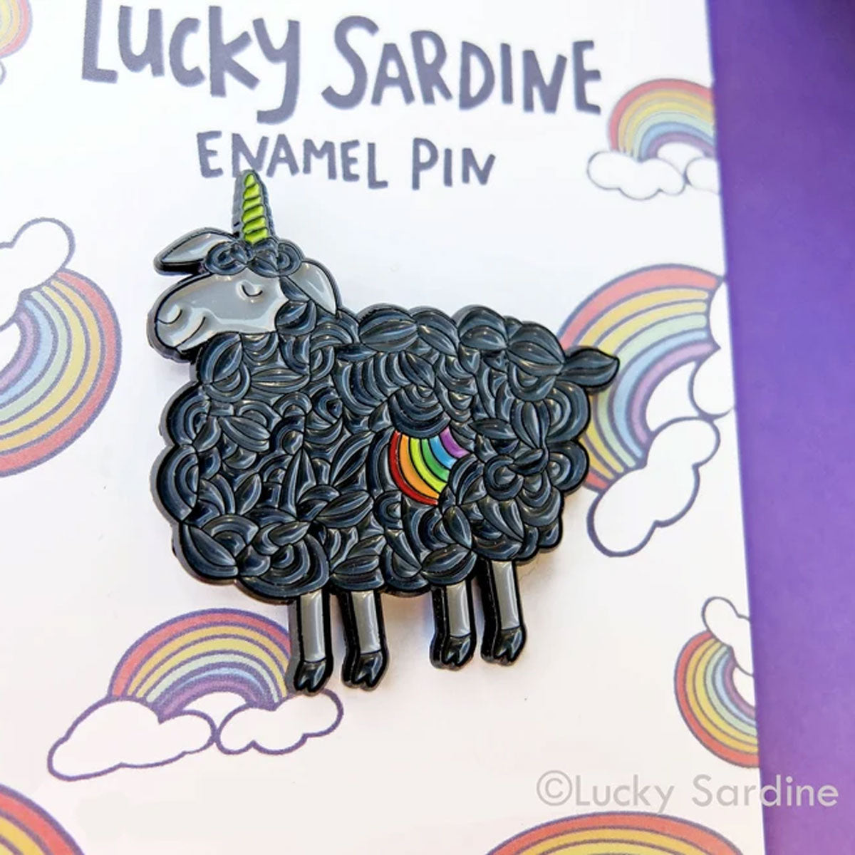 Lucky Sardine - Enchanting Black Sheep Unicorn Rainbow Enamel Pin