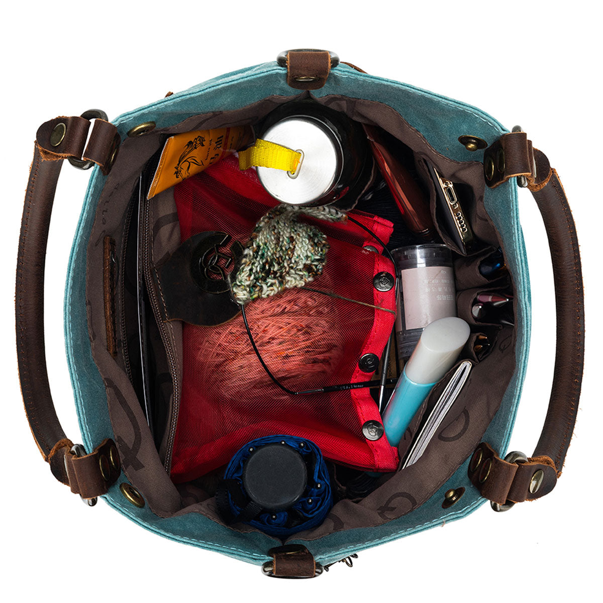 della Q Maker's Premium Canvas Tote in Teal for Knitters and Crocheters