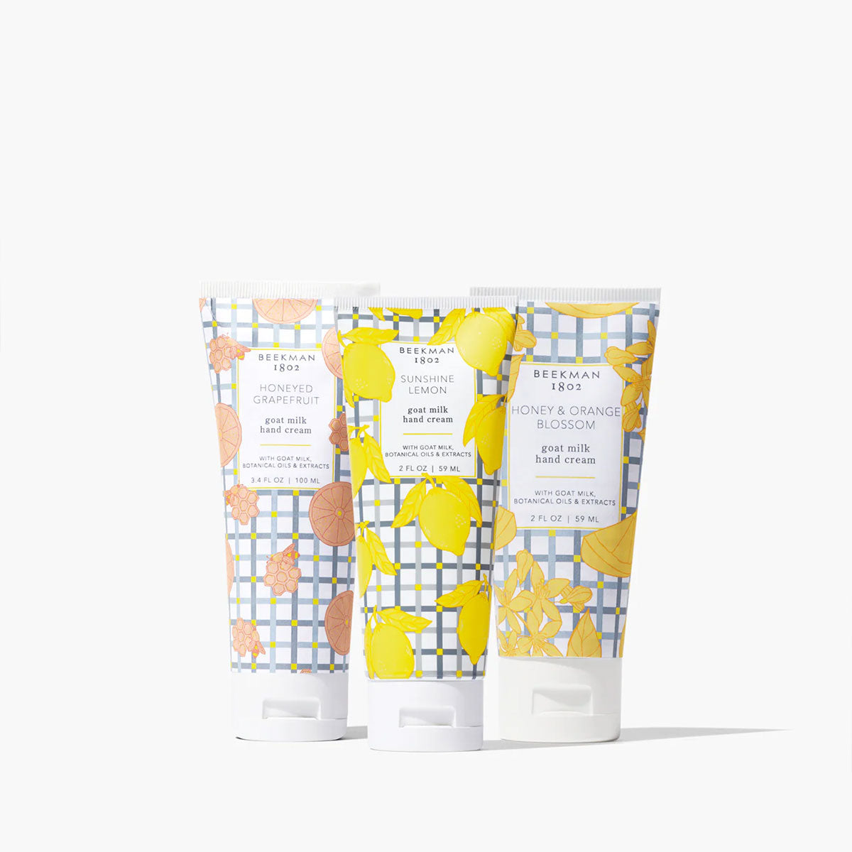 Beekman 1802 Hand Cream Sampler - Indulge in Honeyed Grapefruit, Honey & Orange Blossom, Sunshine Lemon Scents