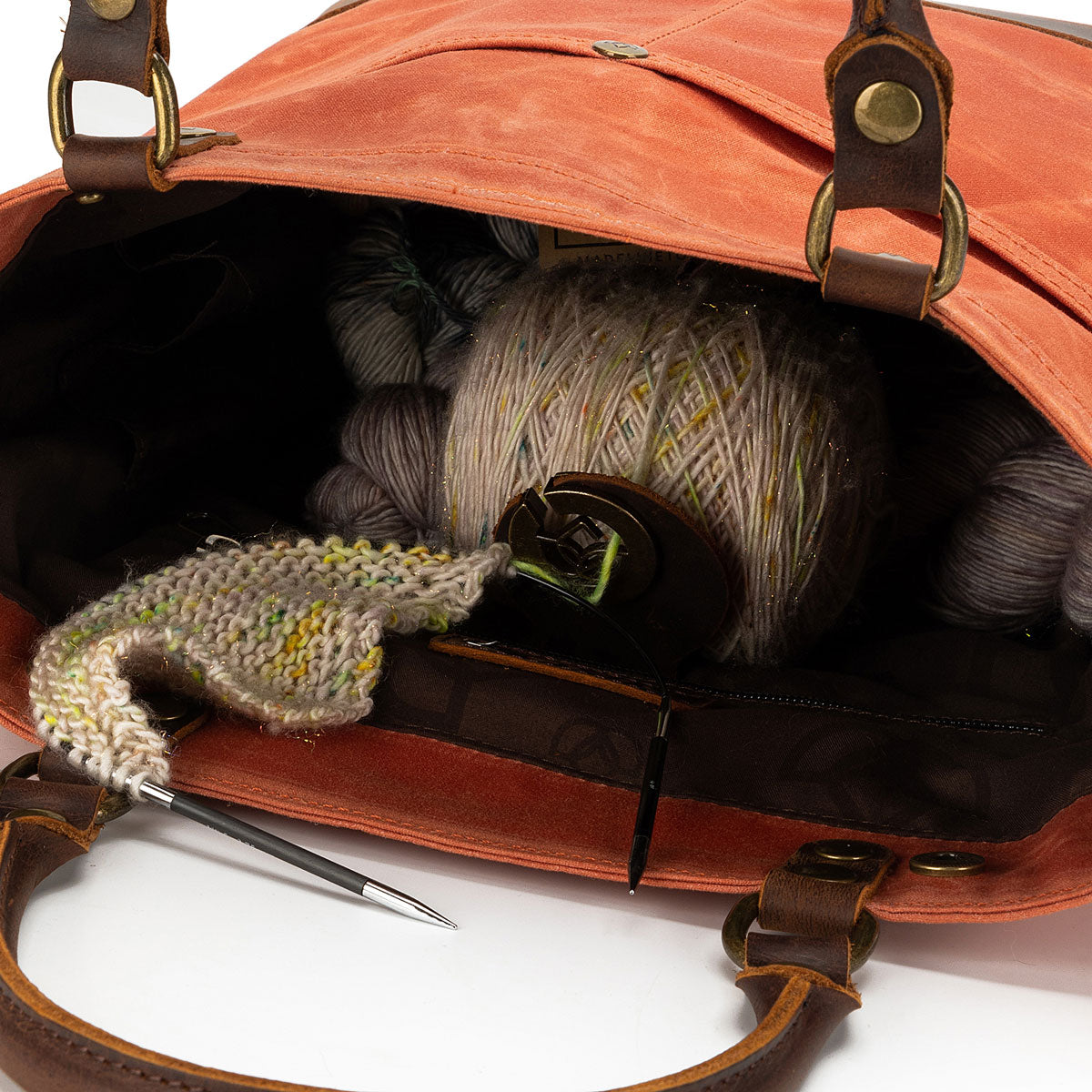 della Q Maker's Stylish Orange Canvas Tote for Knitters and Crocheters