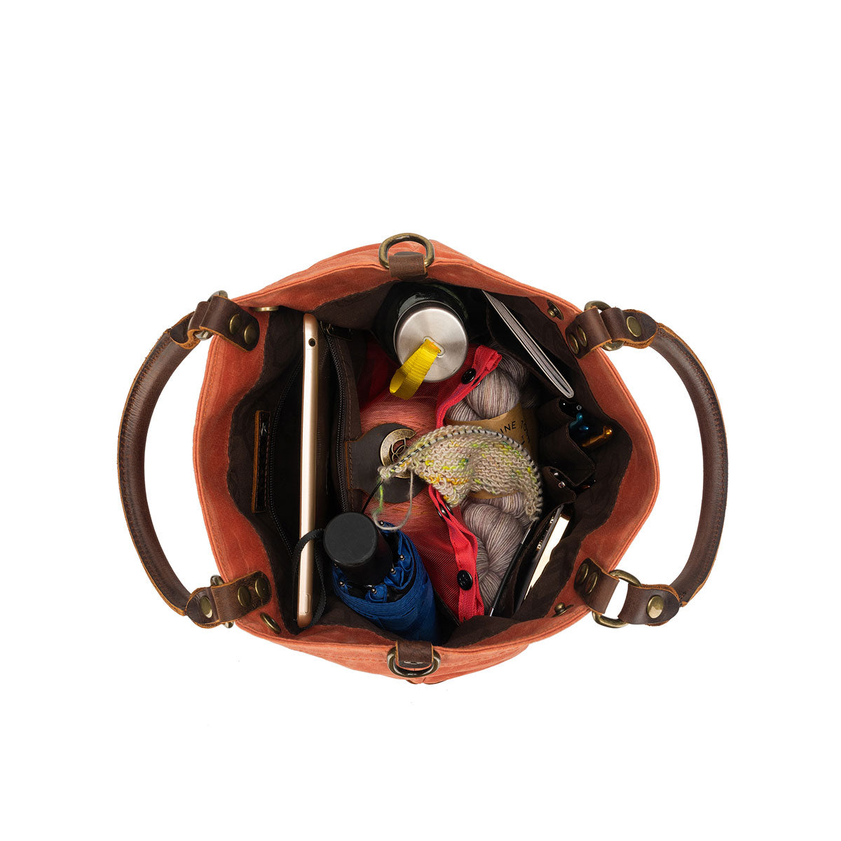 della Q Maker's Stylish Orange Canvas Tote for Knitters and Crocheters