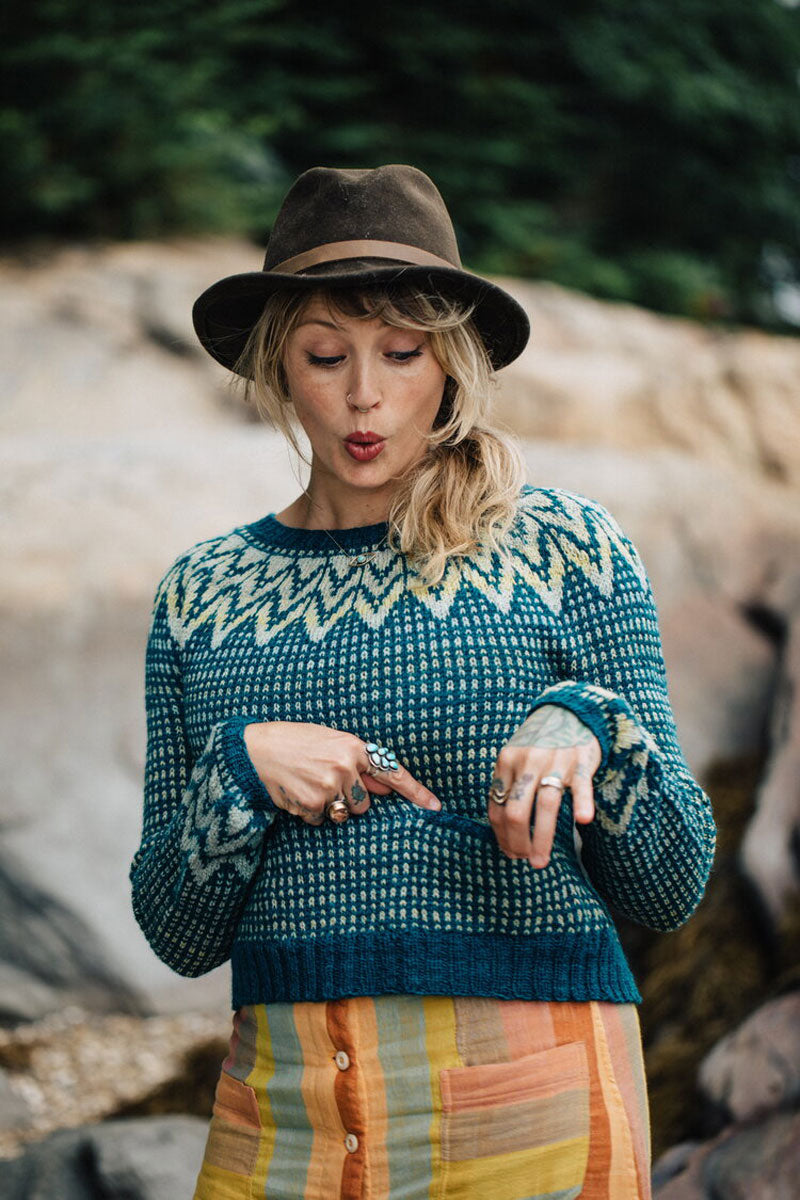 Andrea Mowry Drea Renee Knits Patterns - Sparky Round Yoke Pullover with Pockets