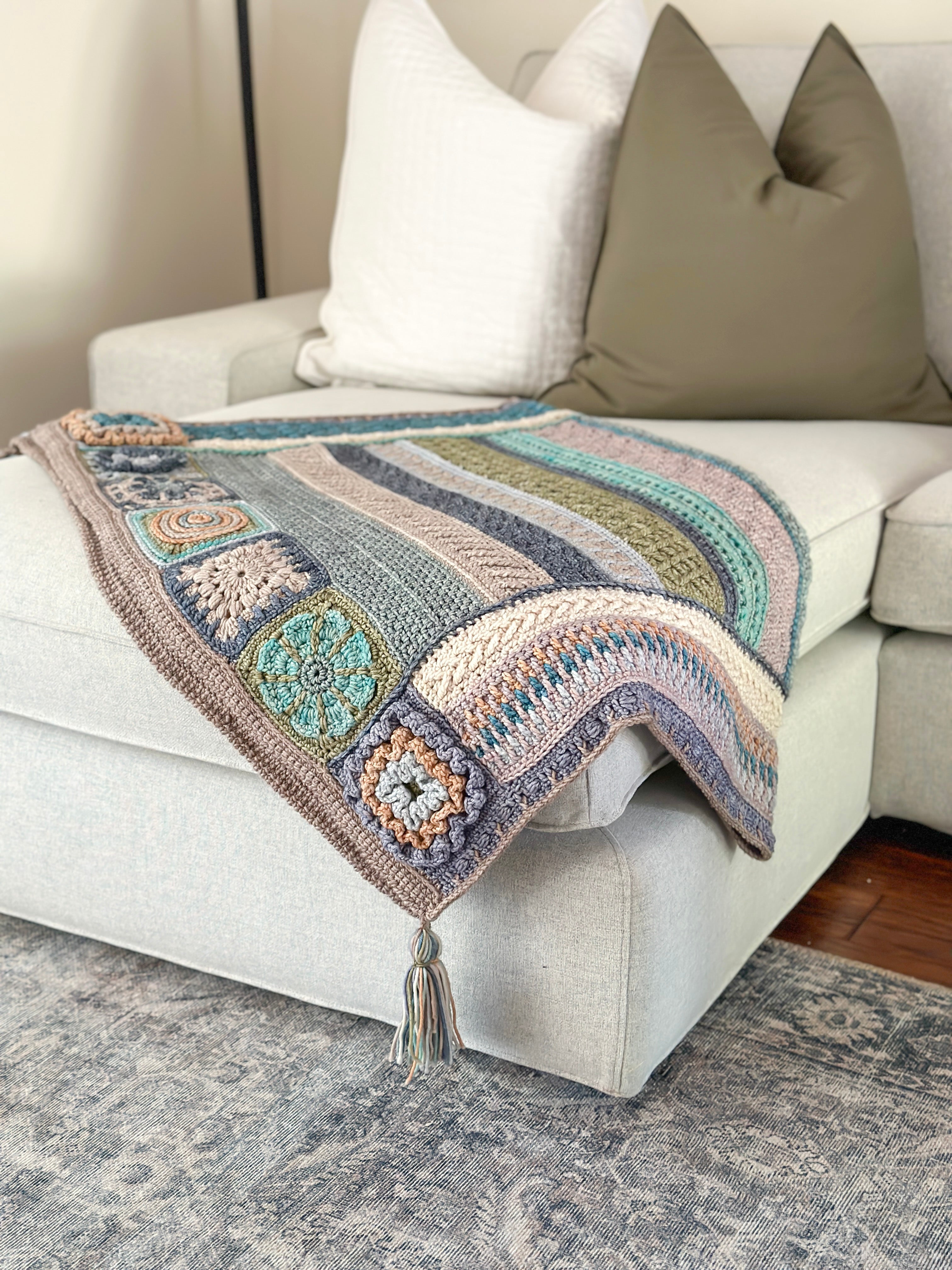 Jimmy Beans Wool 2025 Crochet Blanket Club Kits - Madelinetosh Tosh Blanket in Beachy Keen Colorway