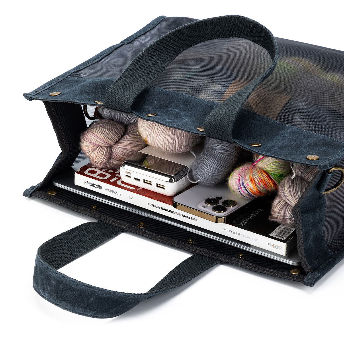 della Q Maker's Blue Transparent Mesh Tote for On - the - go Projects