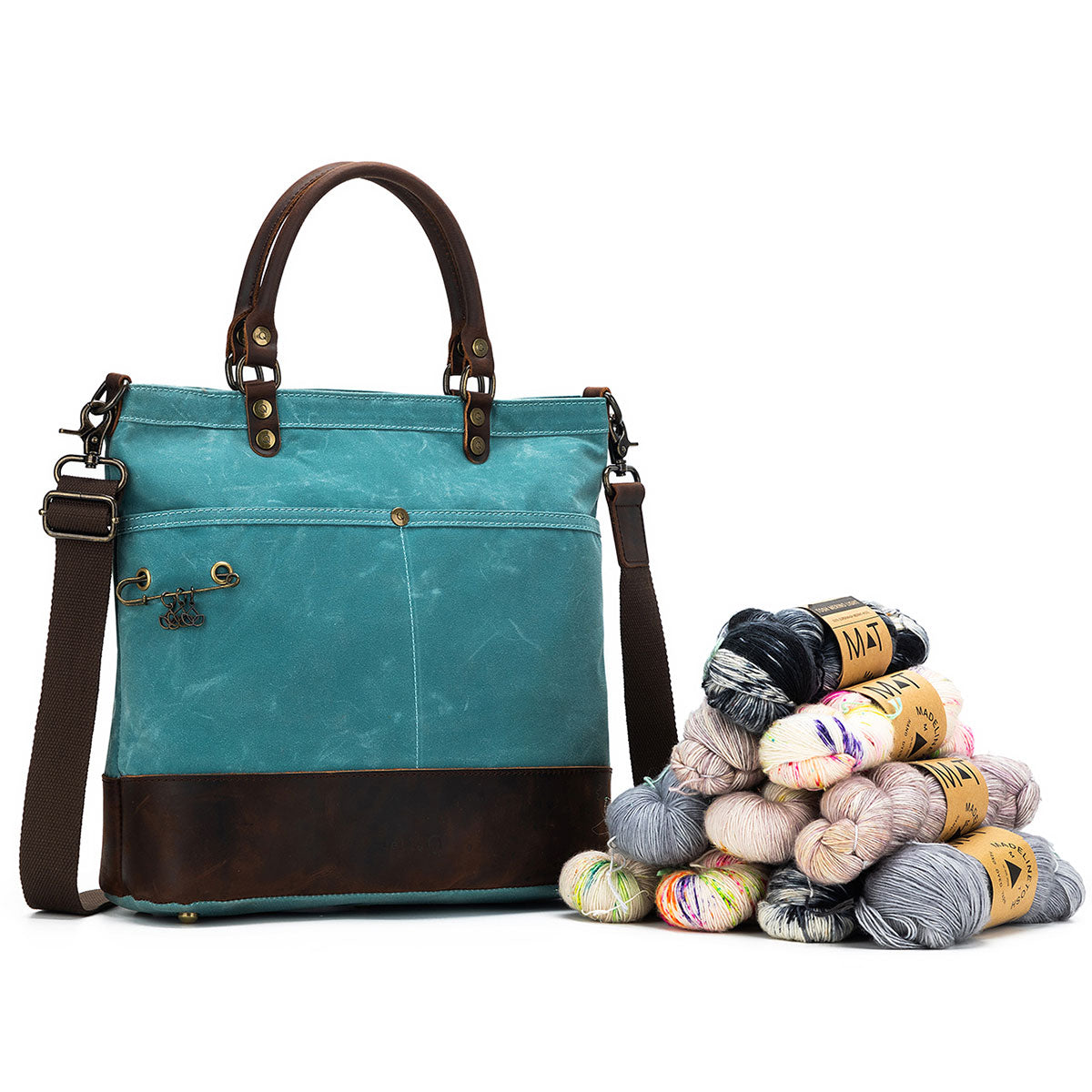 della Q Maker's Premium Canvas Tote in Teal for Knitters and Crocheters