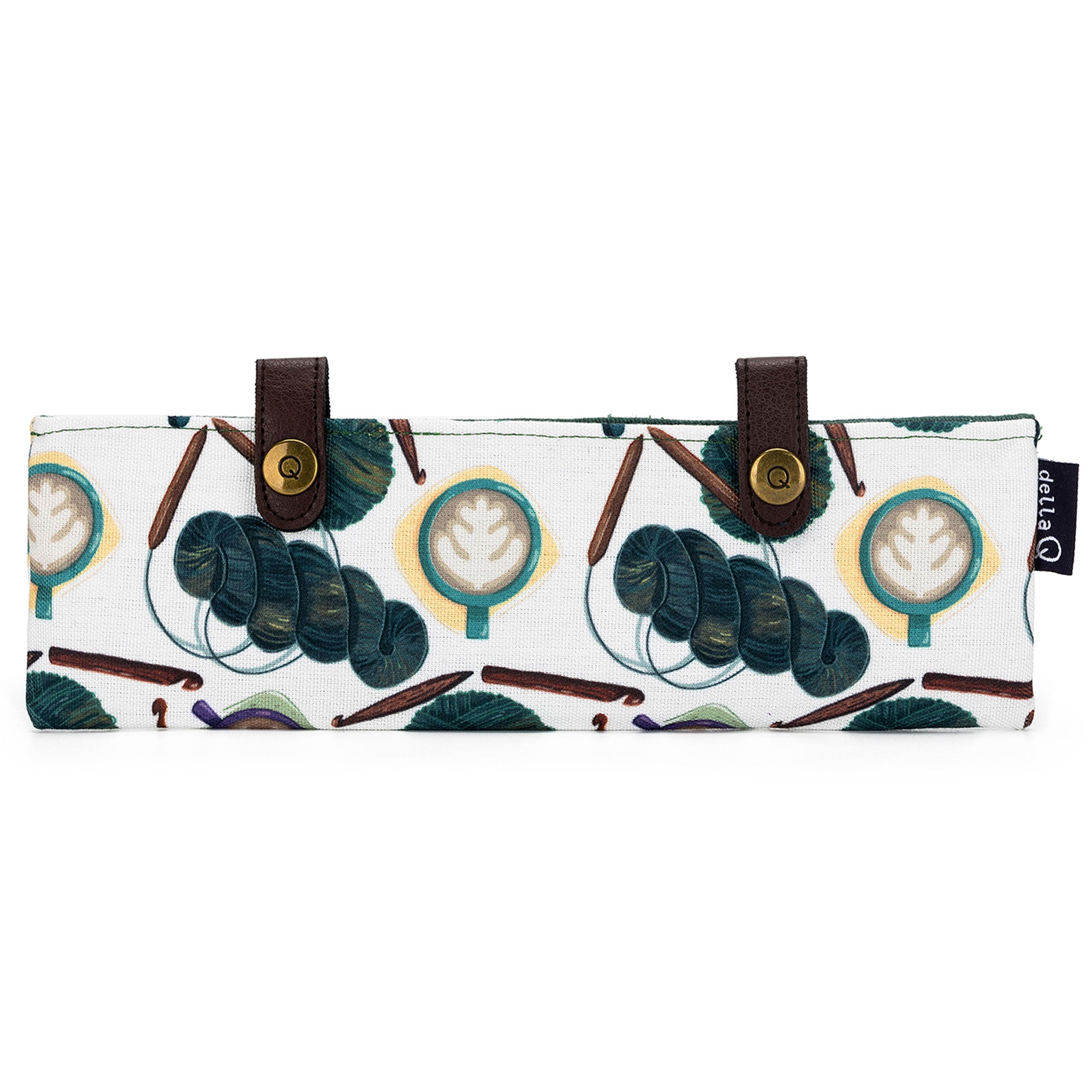 della Q Premium Sock Needle Keeper 1201-1 - Exclusive Fabric Print Collection - Coffee and Yarn Green