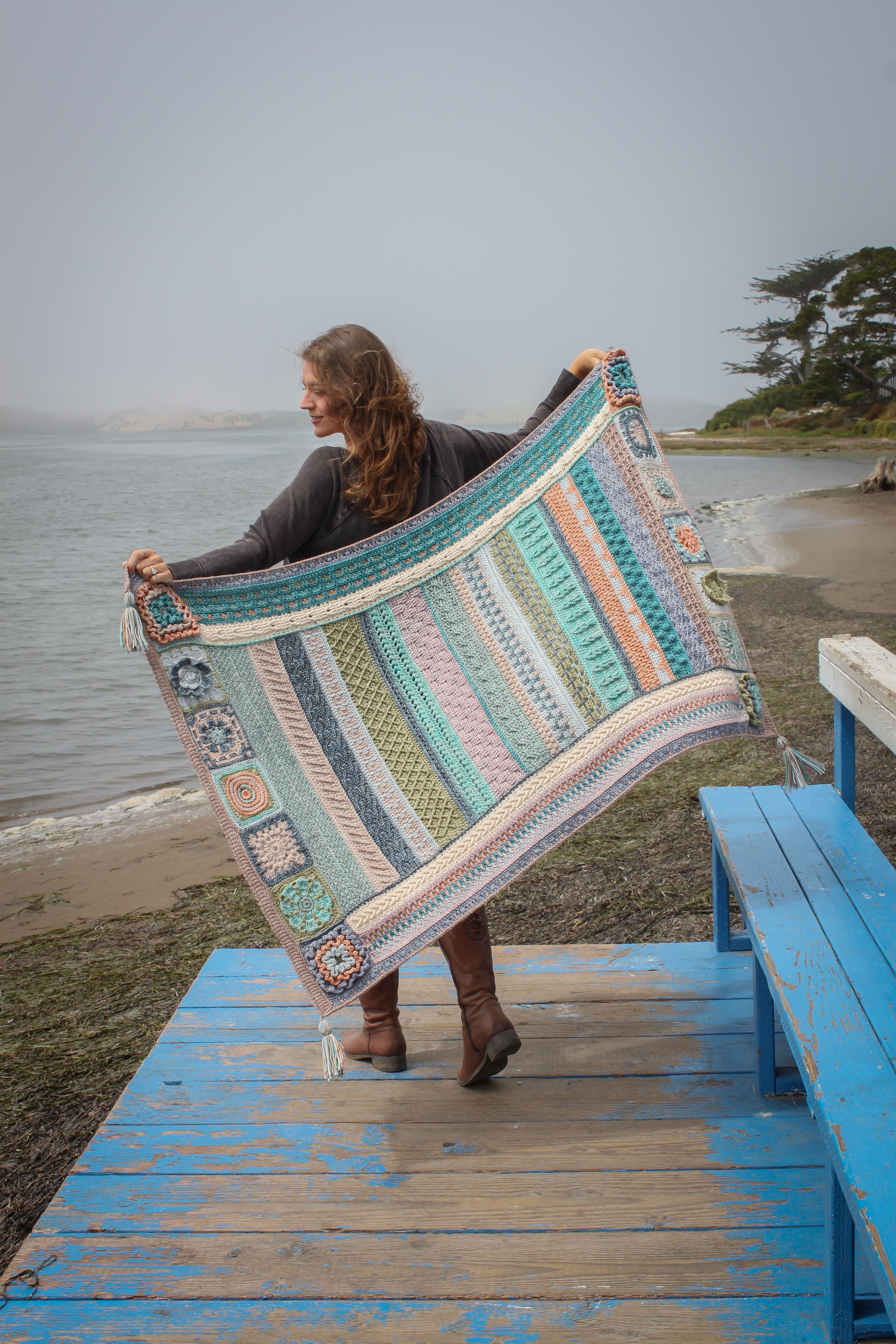 Jimmy Beans Wool 2025 Crochet Blanket Club Kits - Madelinetosh Tosh Blanket in Beachy Keen Colorway