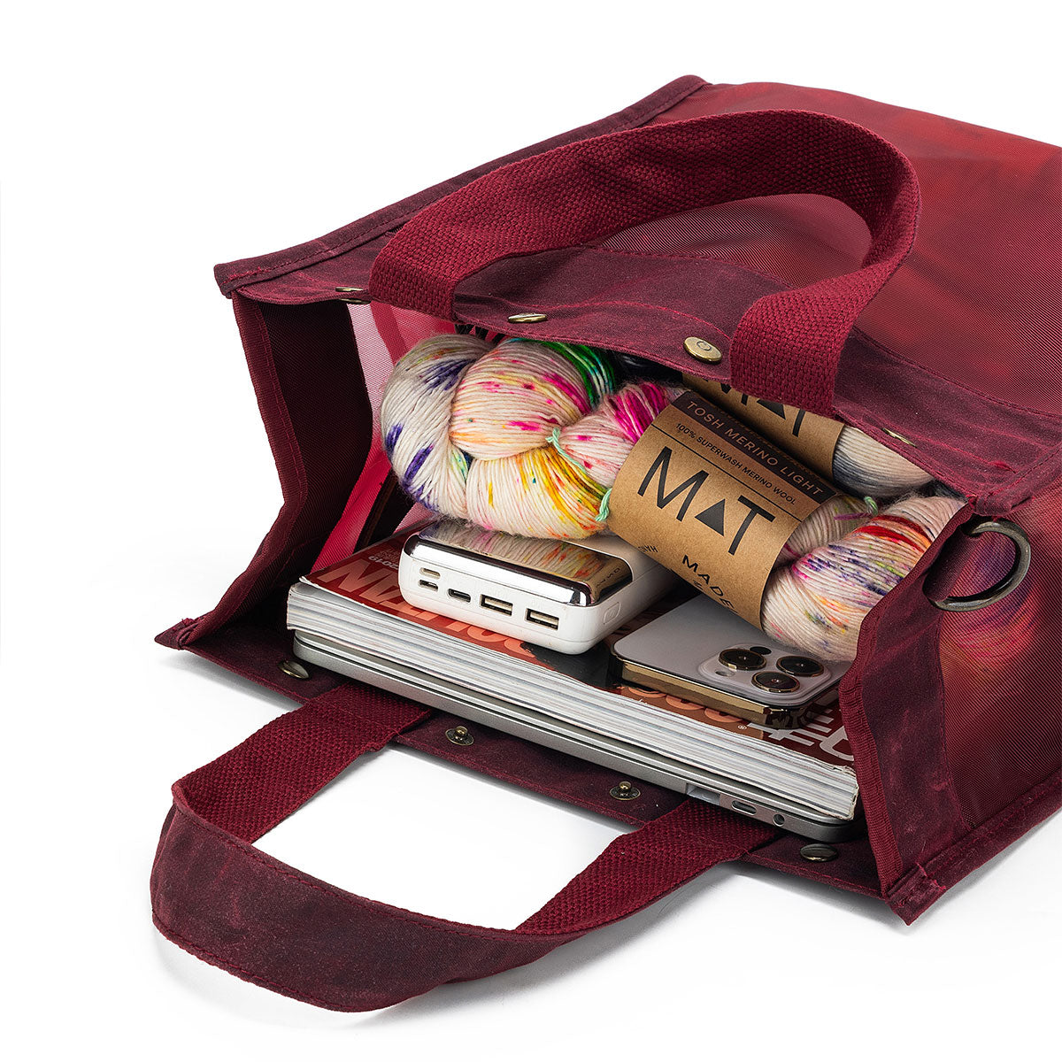 della Q Maker's Stylish Tall Mesh Tote - Red for Crafting Enthusiasts