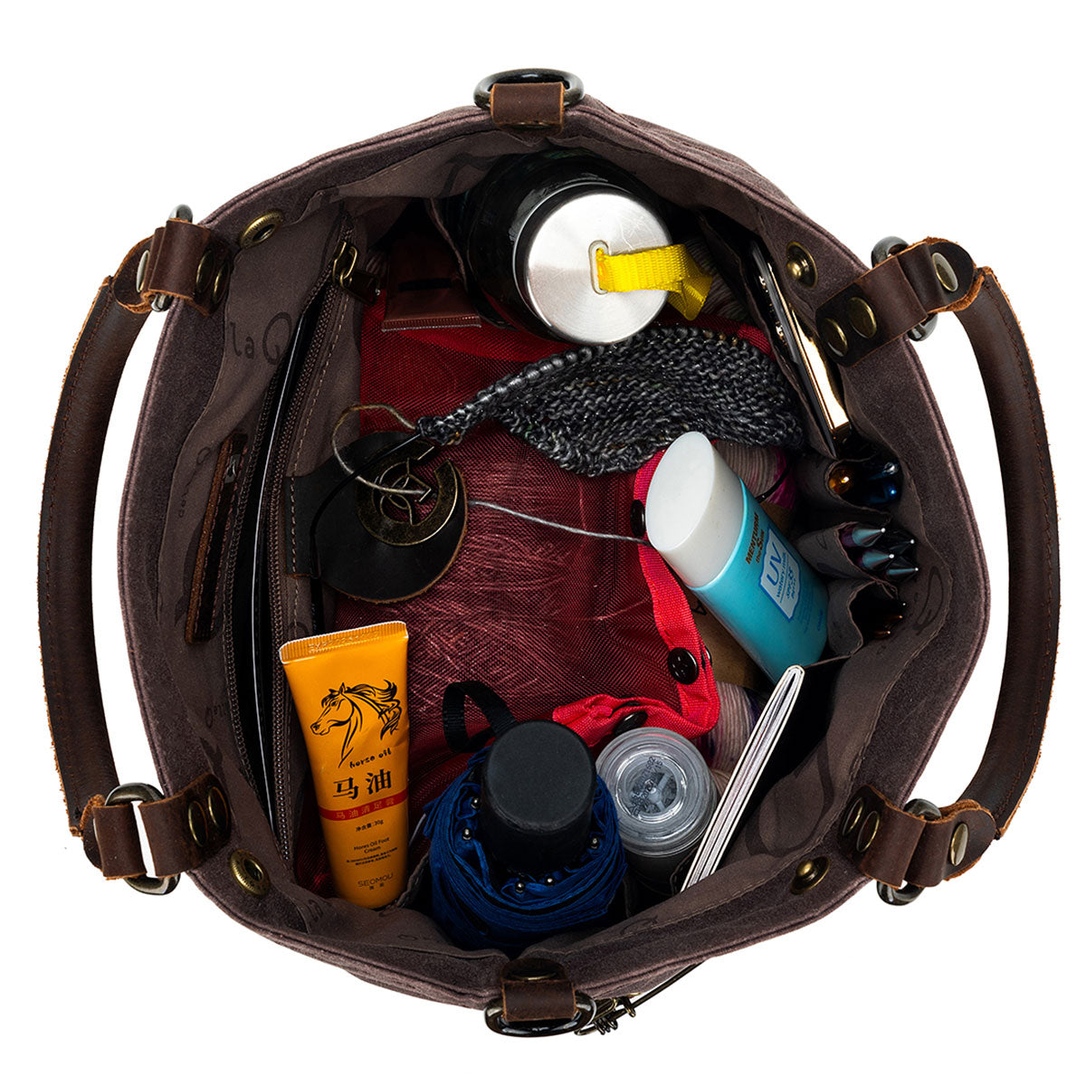 della Q Maker's Cocoa Canvas Tote for Knitters and Crocheters