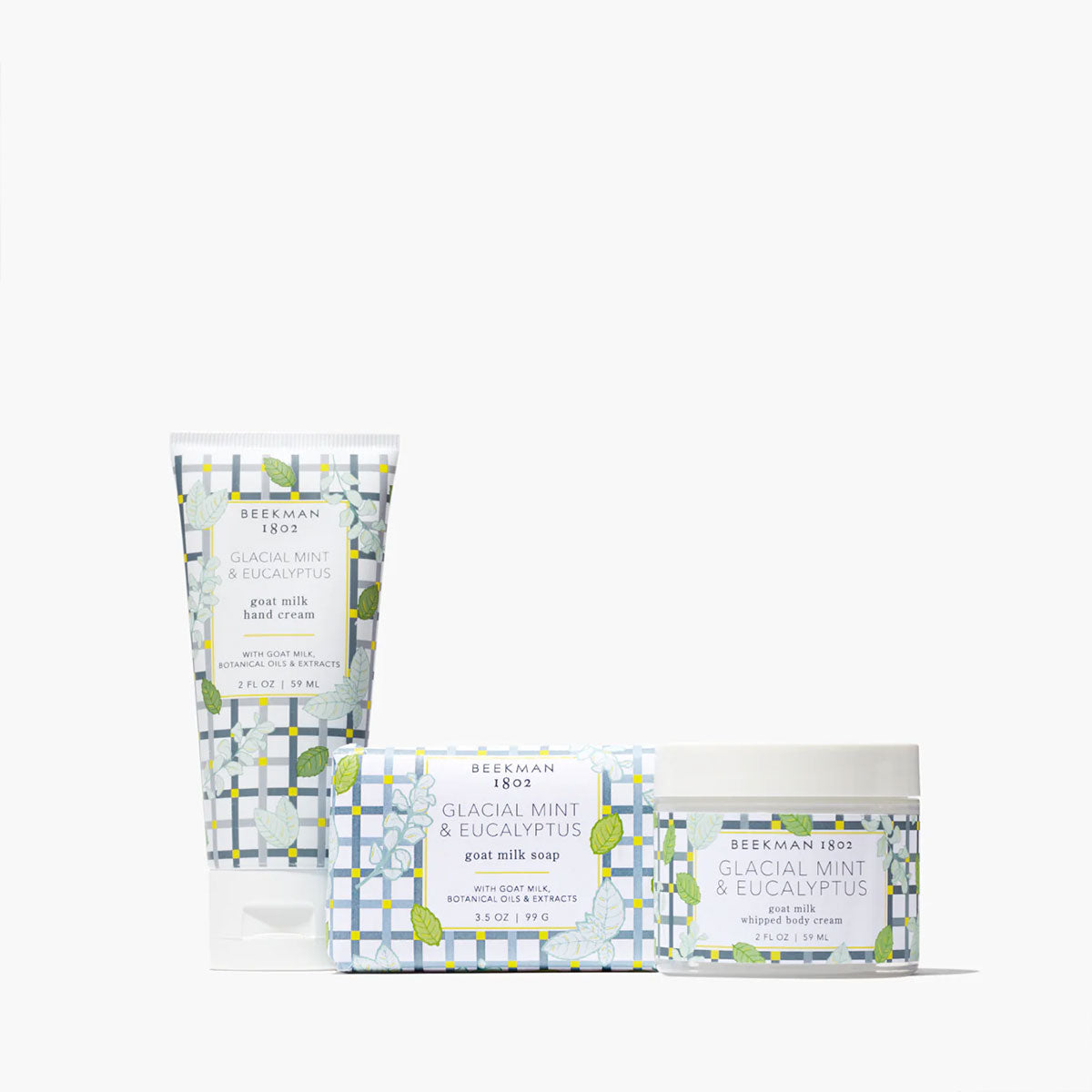 Beekman 1802 Travel-sized Glacial Mint & Eucalyptus Gift Sets for Skin Nourishment