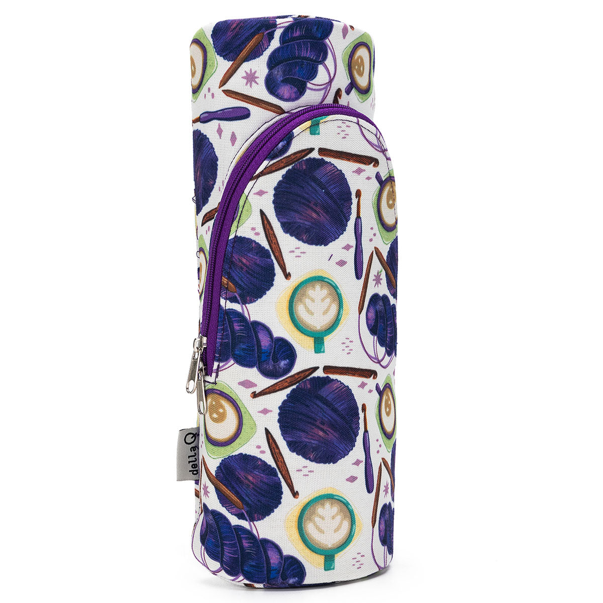 della Q Premium Standing Needle Case - 600 - Exquisite Fabric Print Collection - Coffee and Yarn Purple