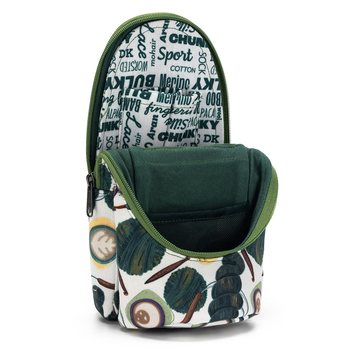 Della Q Standing Needle Case - 600 - Exclusive Fabric Print Collection in Coffee and Yarn Green