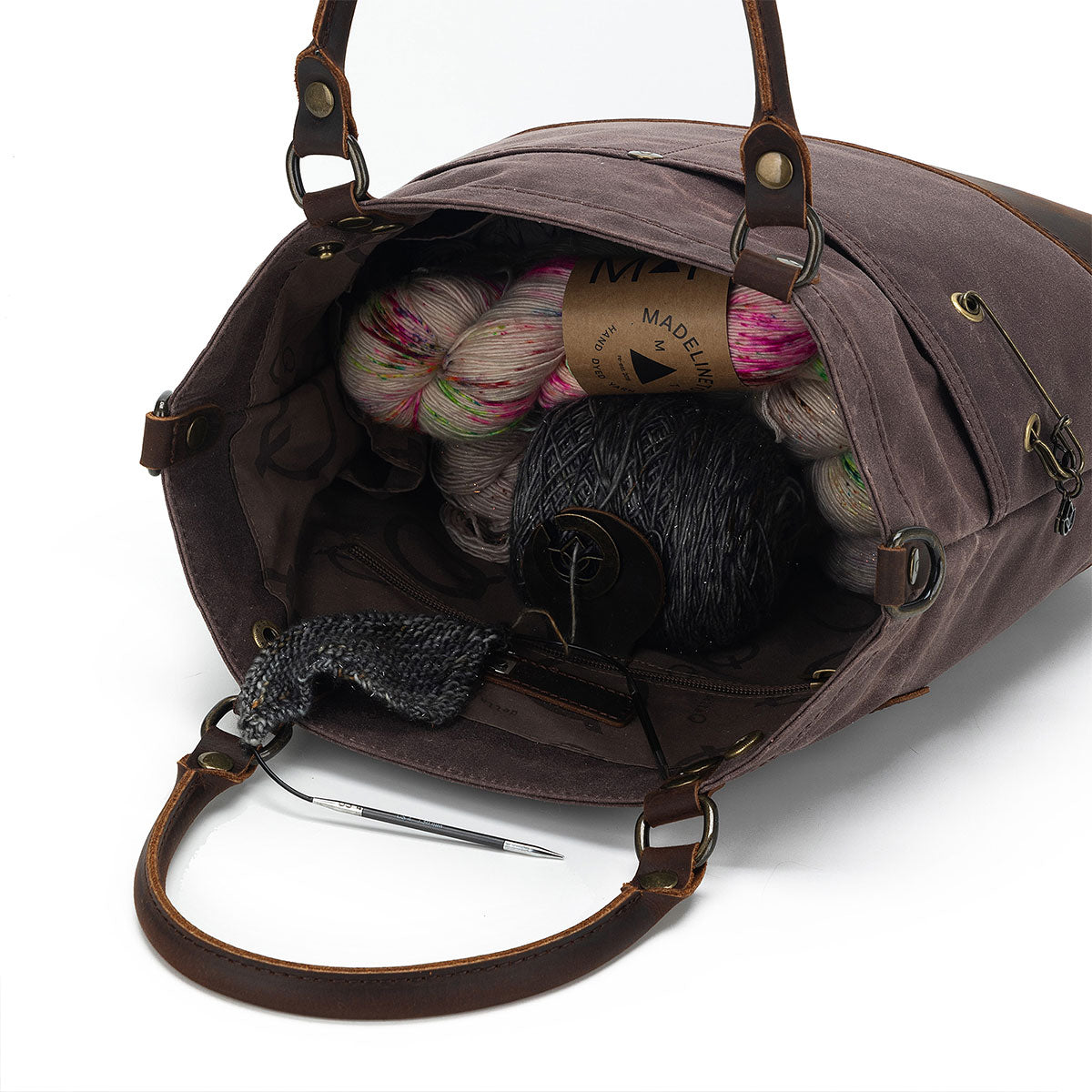 della Q Maker's Cocoa Canvas Tote for Knitters and Crocheters