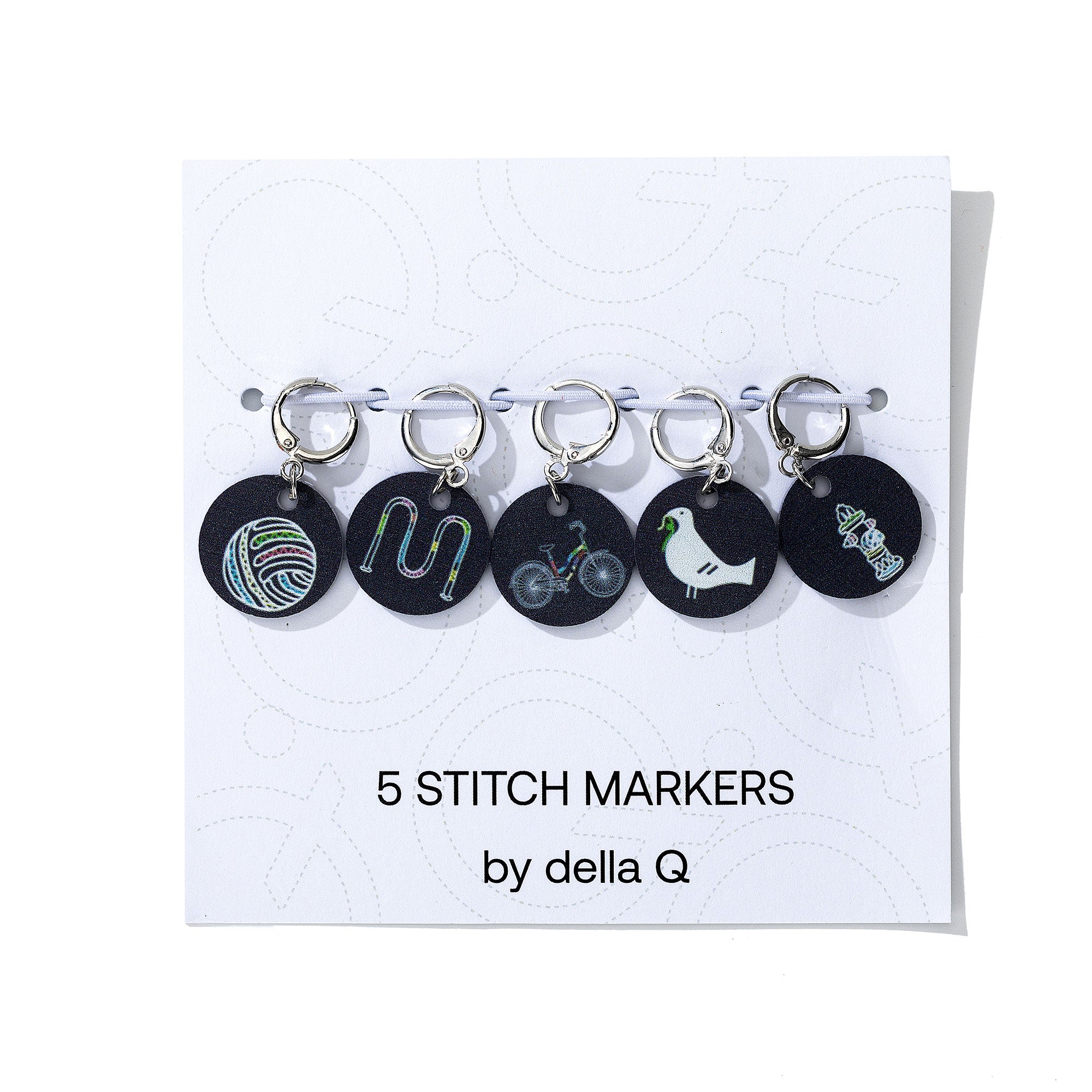 della Q Fabric Print Collection - Premium Acrylic Stitch Marker Sets for Yarn Bombing