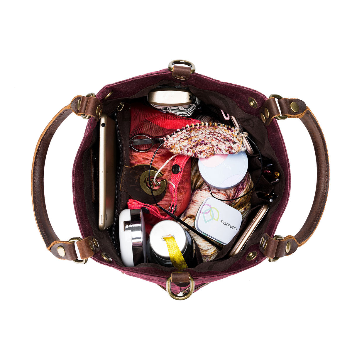 della Q Maker's Premium Red Canvas Tote for Knitters and Crocheters