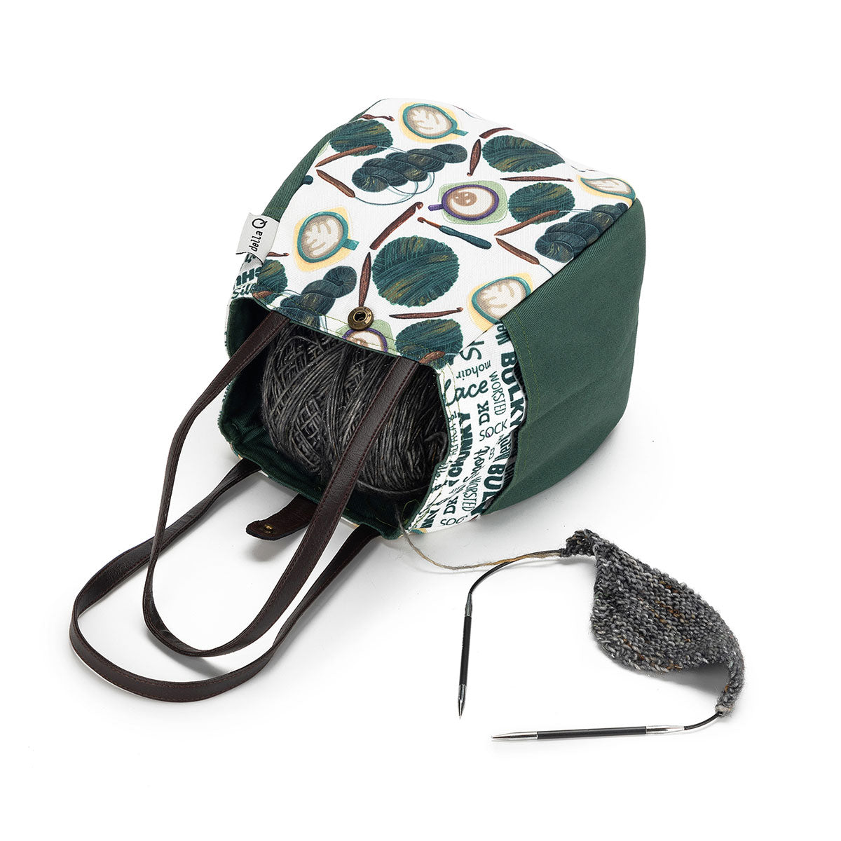 della Q Rosemary 220-1 Premium Fabric Print Collection - Coffee and Yarn Purple Knitting & Crochet Project Bag