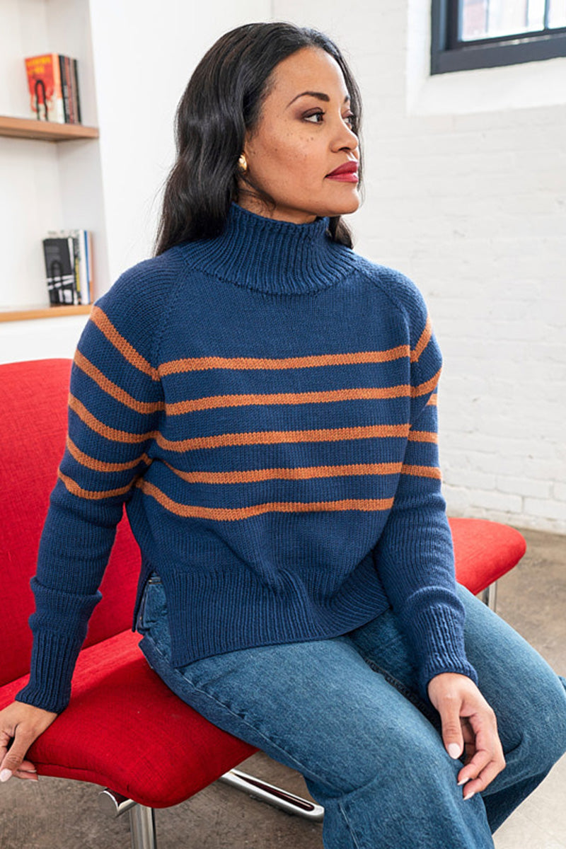 Berroco Merino 401 Patterns - Bressummer Striped Raglan Sweater - PDF Download with 45 Color Choices