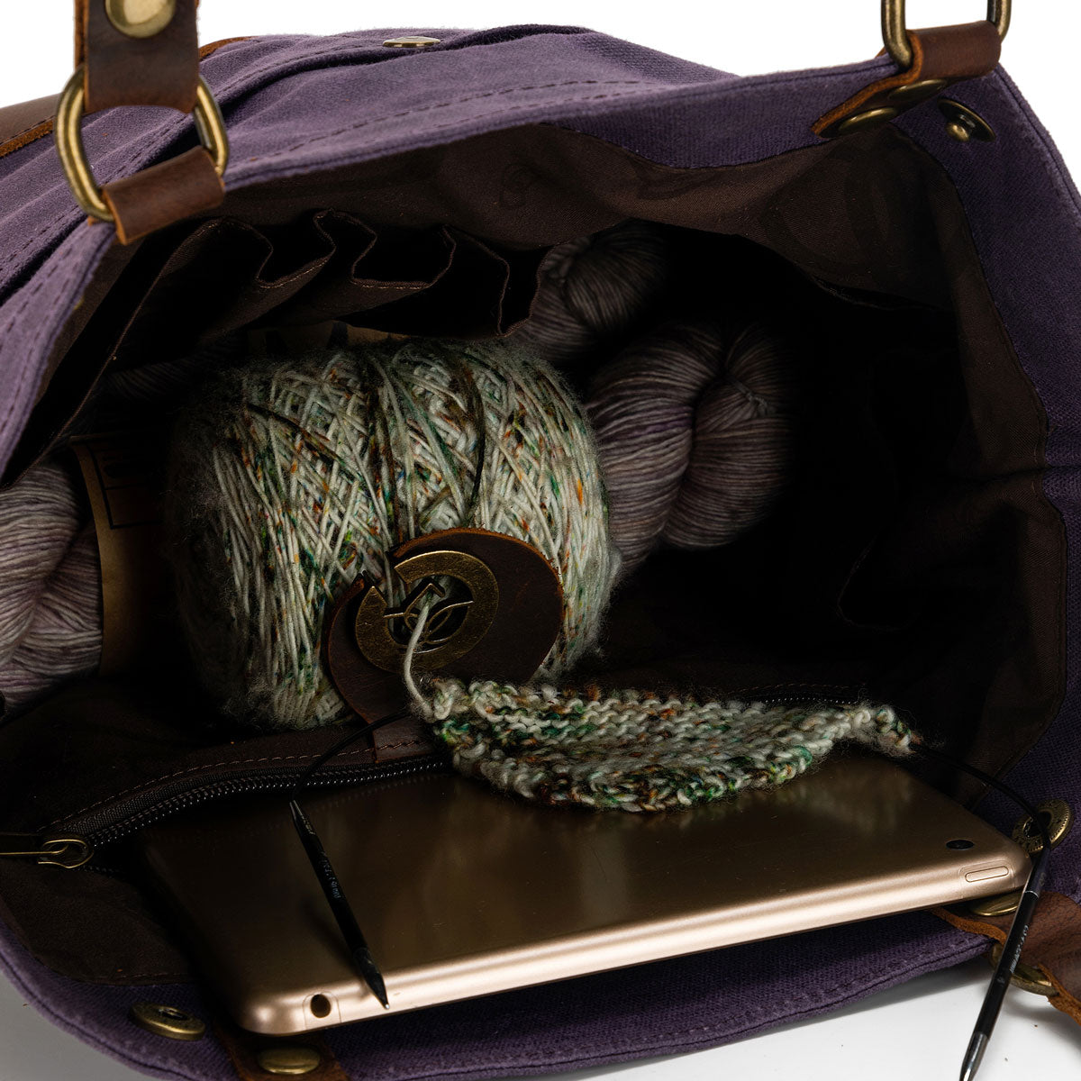 della Q Maker's Purple Canvas Tote for Knitters and Crocheters