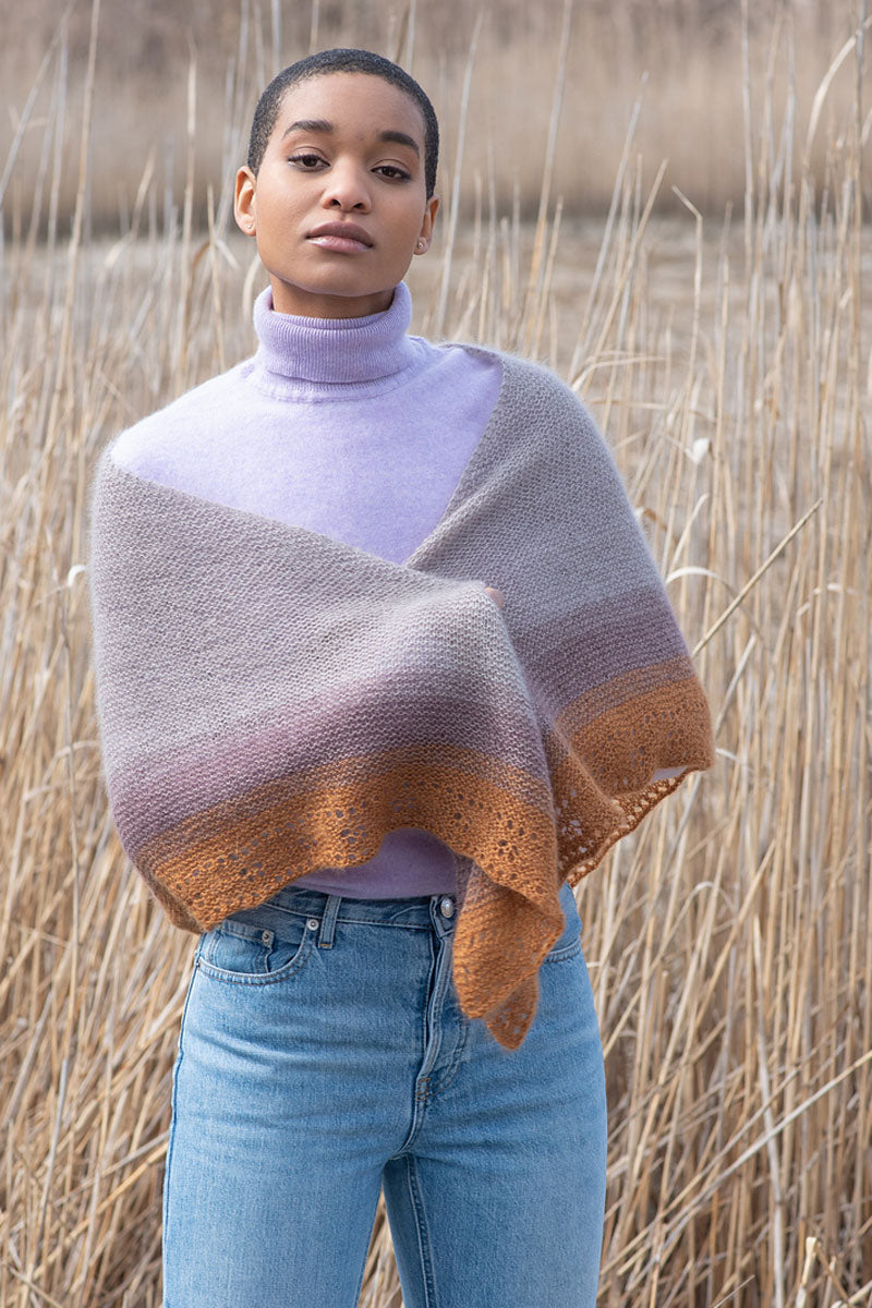 Berroco Aerial + Aerial Color Patterns - Kiania Shawl PDF Download - Stunning Mohair Ombre Gradient