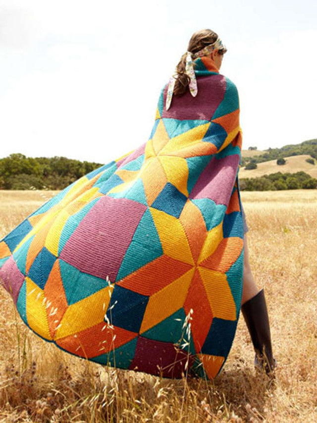 Berroco Comfort Bright Star Afghan Kit - 50'x60' Cozy Knitted Blanket with Dutch Teal, Pumpkin, Goldenrod, Aegean Sea & Raspberry Coulis