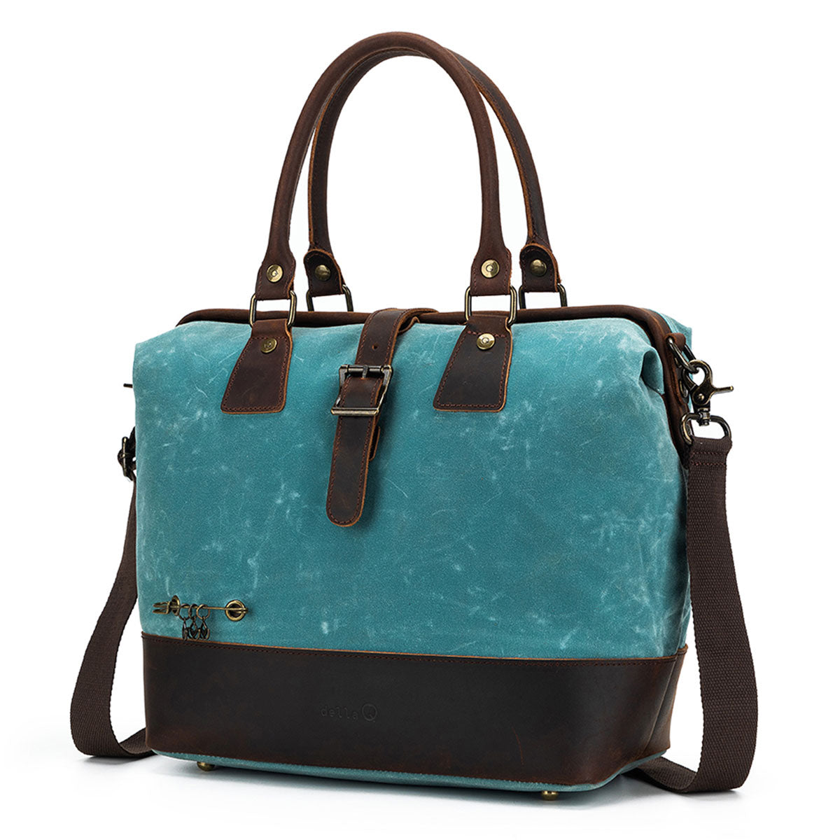 Della Q Stylish Maker's Canvas Satchel in Teal for Knitters and Crocheters