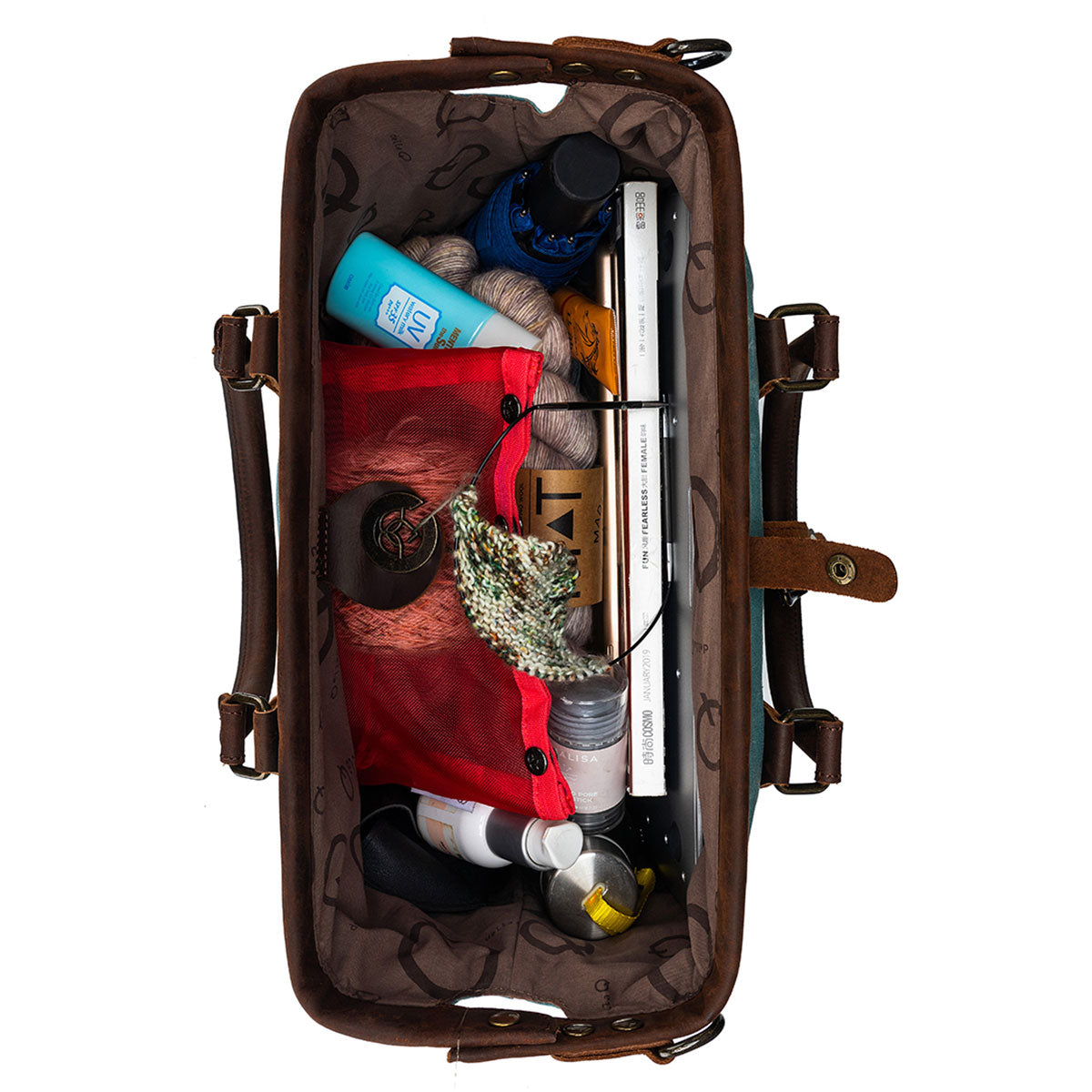 Della Q Stylish Maker's Canvas Satchel in Teal for Knitters and Crocheters