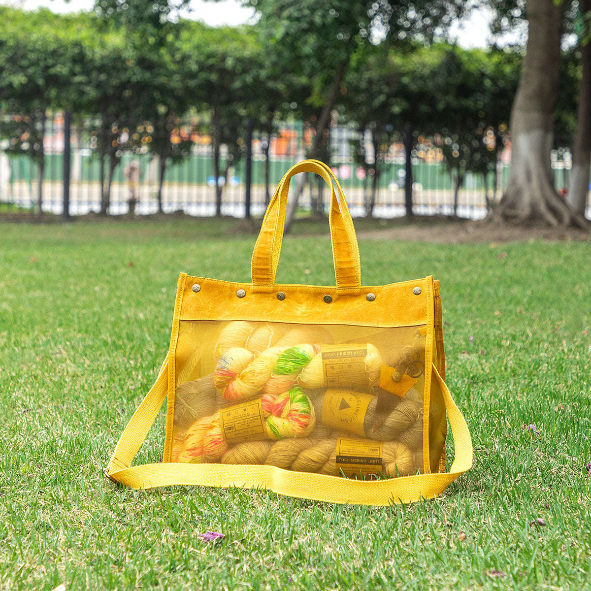 della Q Maker's Mustard Mesh Tote - Ideal for On-the-Go Crafting