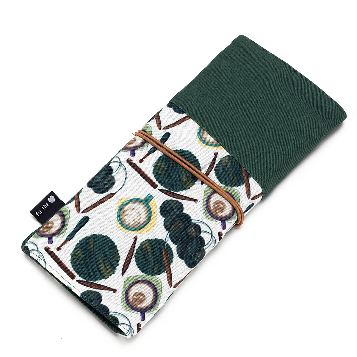 della Q Tri-Fold Circular Needle Case 1145 - Fabric Print Collection - Stylish Coffee and Yarn Green