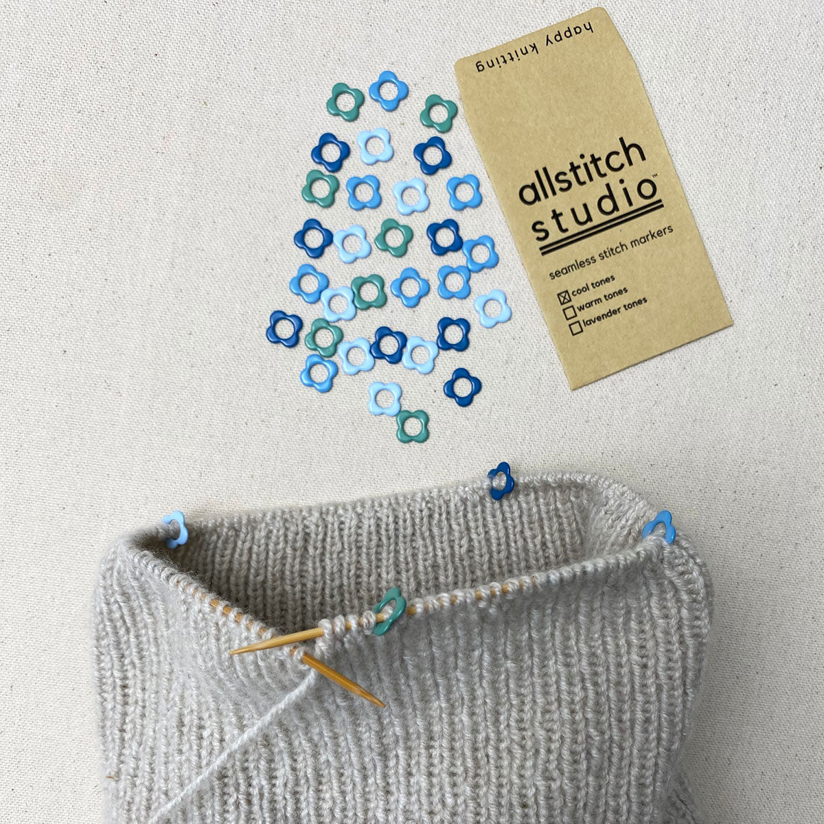 Allstitch Studio Small Seamless Flower - Cool Tones Stitch Markers for Knitting and Crocheting