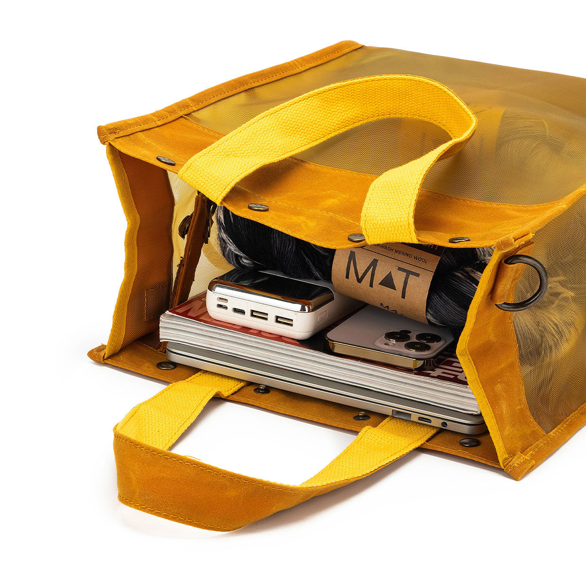 della Q Premium Tall Maker's Mesh Tote in Mustard - Ideal for Crafting