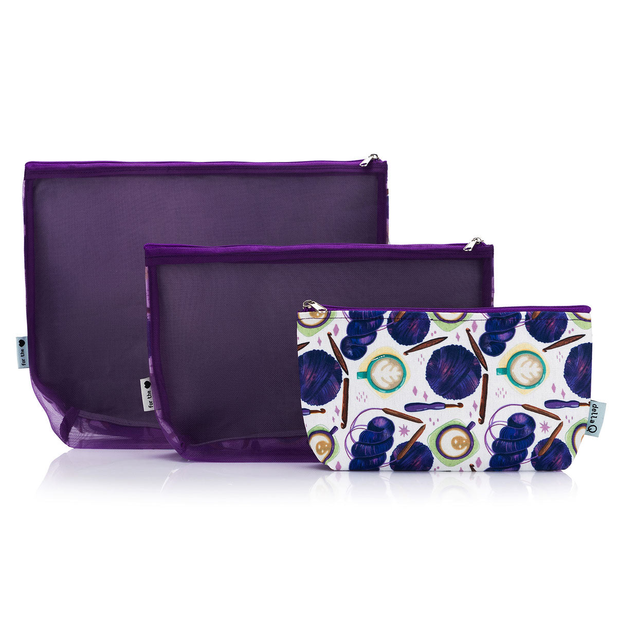 della Q Premium Mesh + Zip Collection 1123-1 - Stunning Fabric Print Collection in Coffee and Yarn Purple