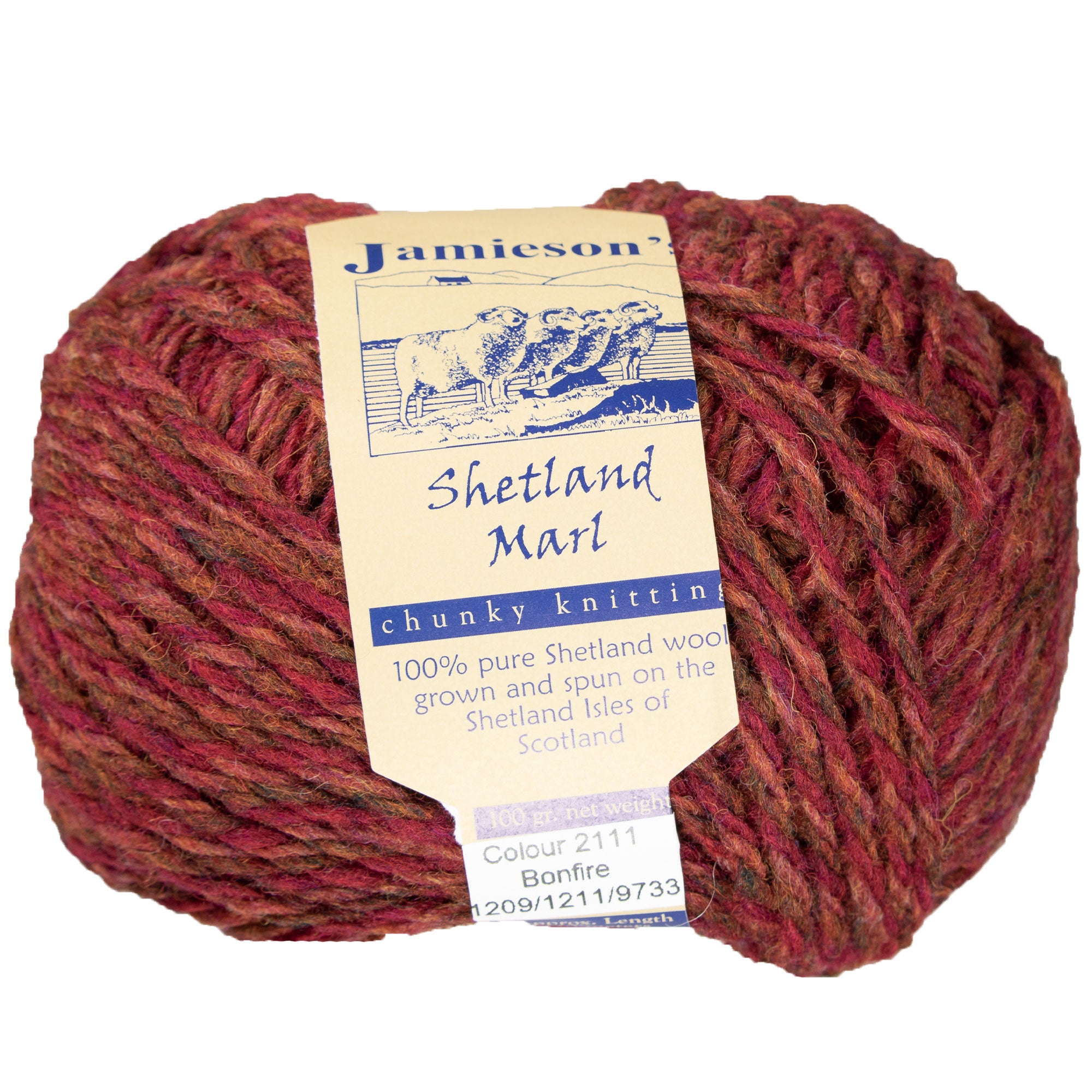 Jamieson's of Shetland Marl Chunky Yarn - 2111 Bonfire: Premium Bulky Wool for Stunning Knits