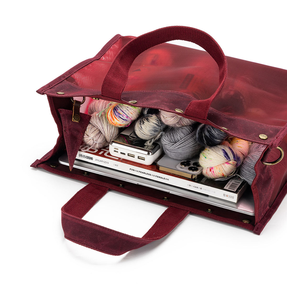 della Q Maker's Stylish Red Mesh Tote for Craft Enthusiasts