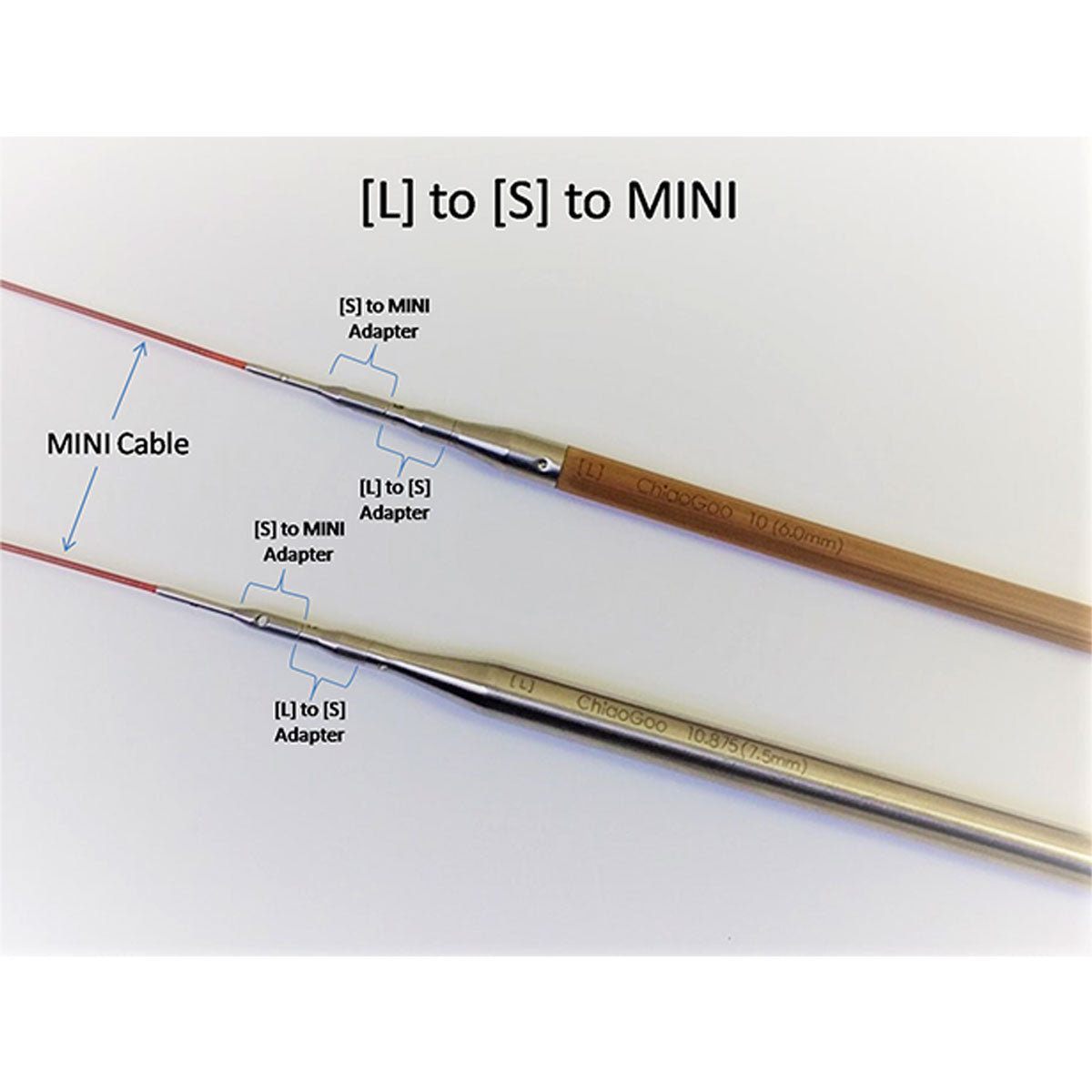 ChiaoGoo Premium Interchangeable Adapters - [S] Tip to Mini Cable (2501-AM) for Seamless Knitting