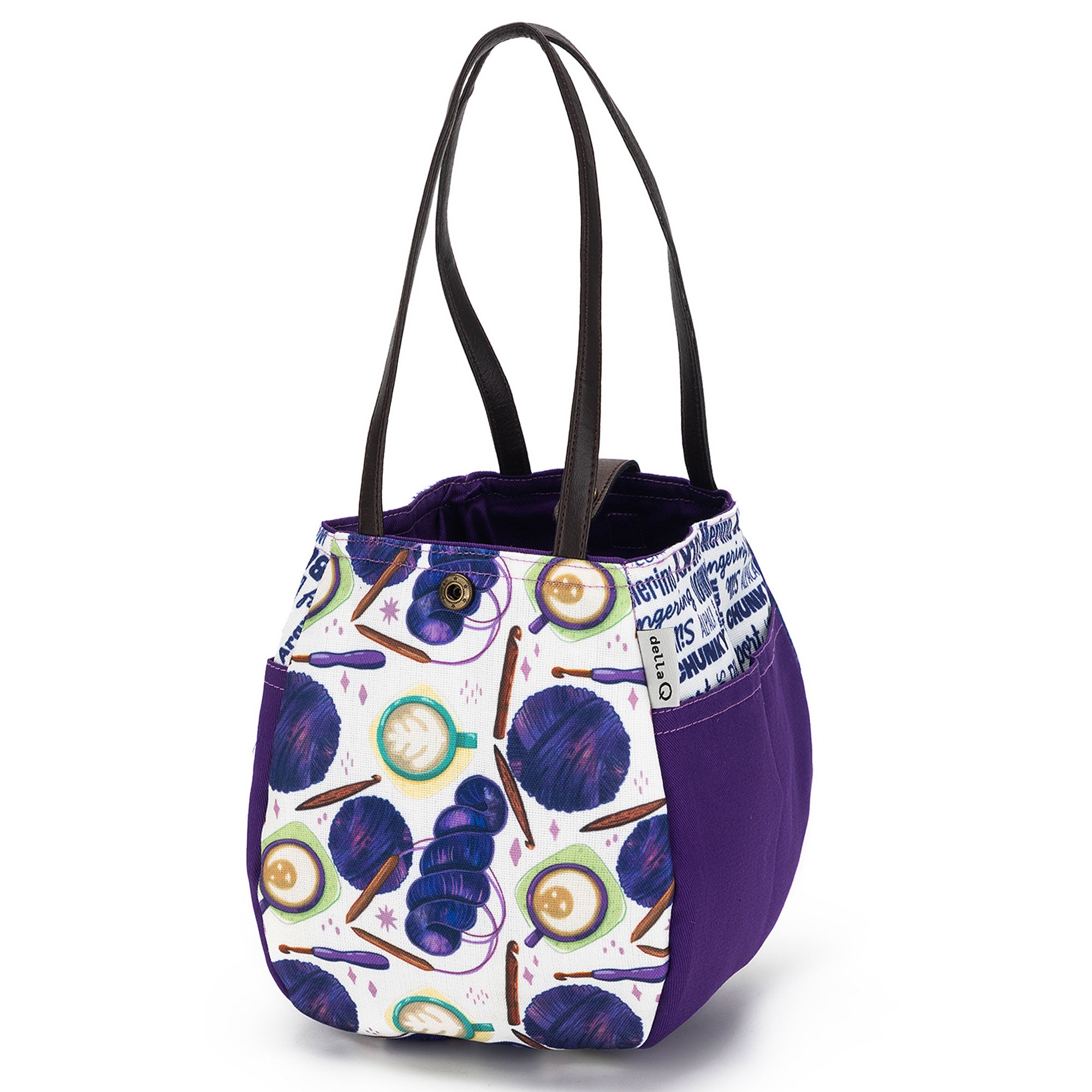 della Q Rosemary 220-1 Premium Fabric Print Collection - Coffee and Yarn Purple Knitting & Crochet Project Bag