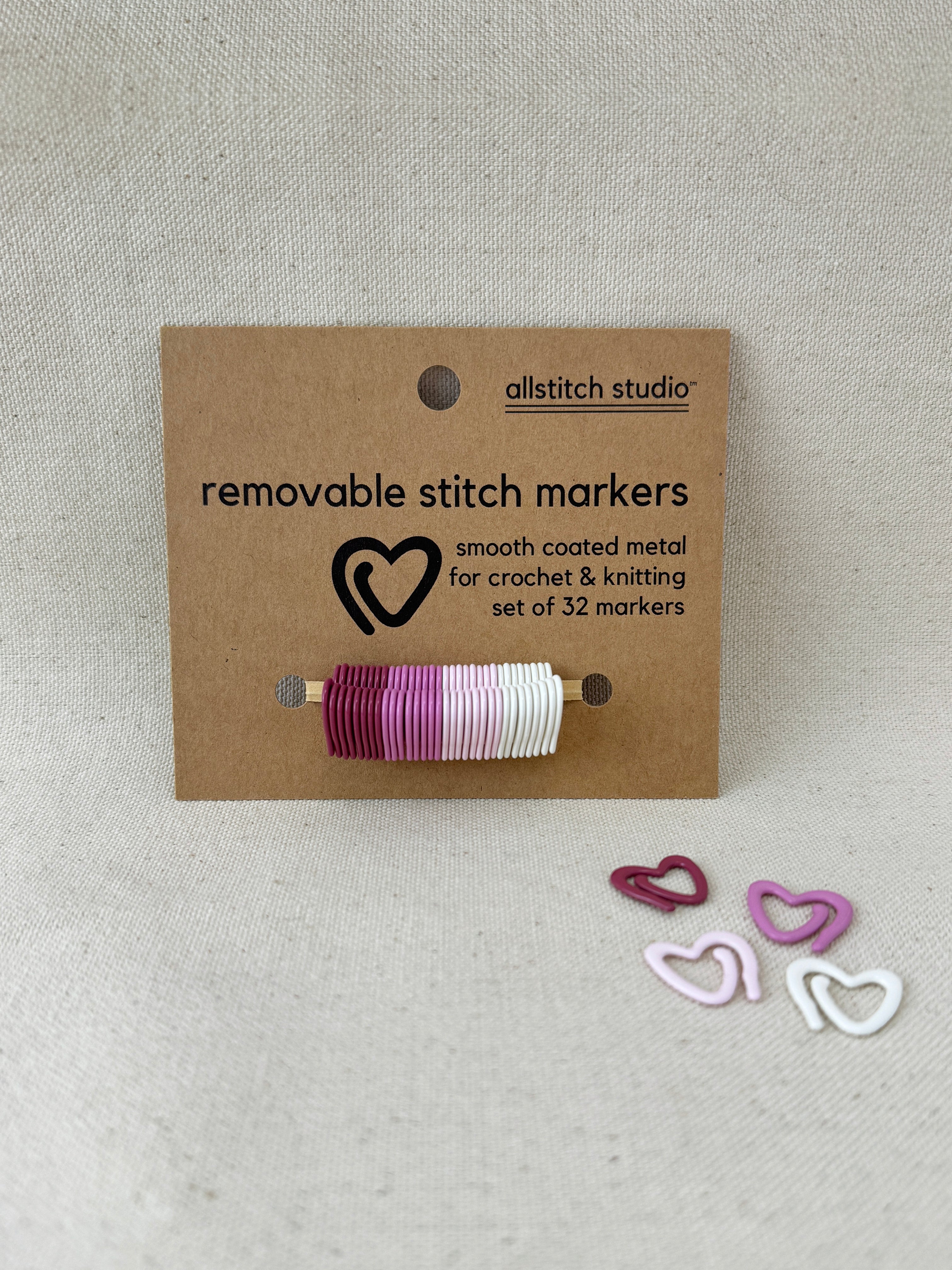 Allstitch Studio Premium Removable Stitch Markers - Adorable Pink Hearts