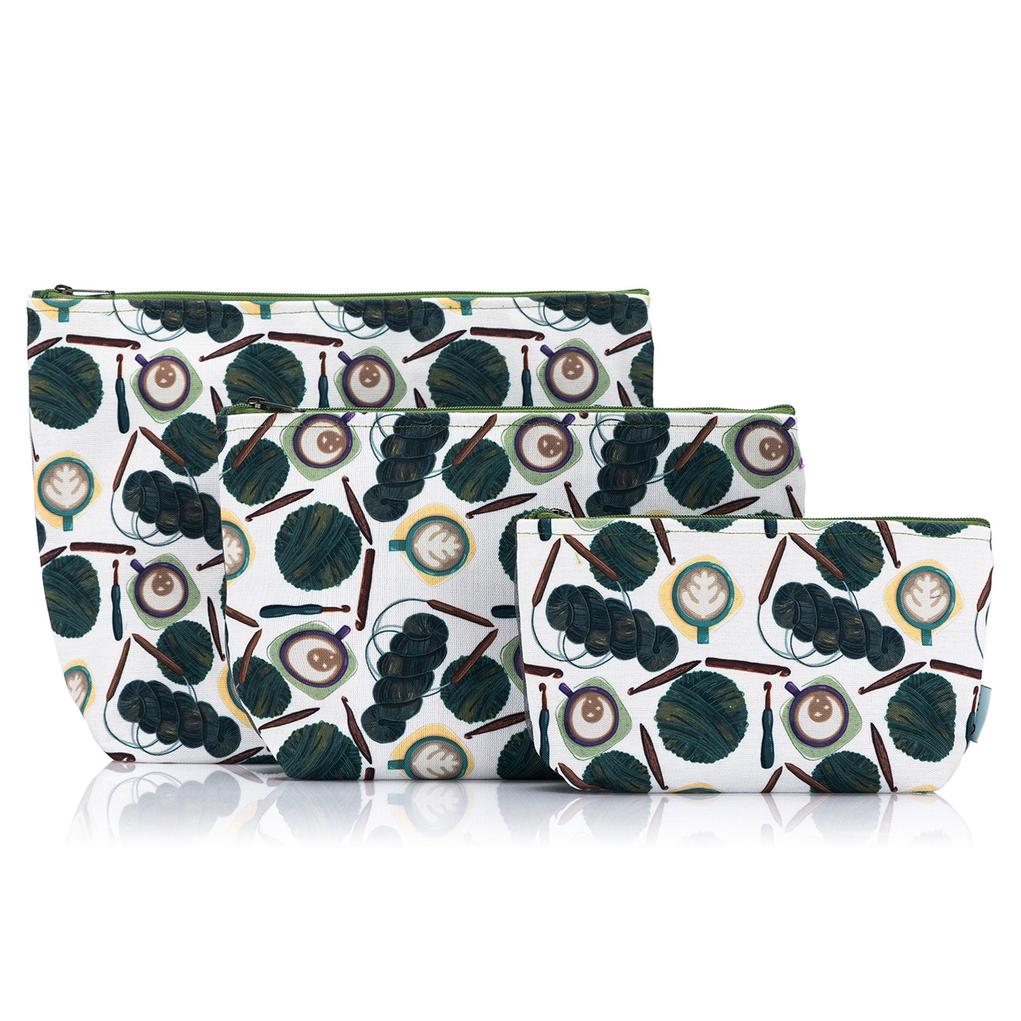 della Q Mesh + Zip Collection 1123 - 1 - Exquisite Fabric Print Collection in Coffee and Yarn Green