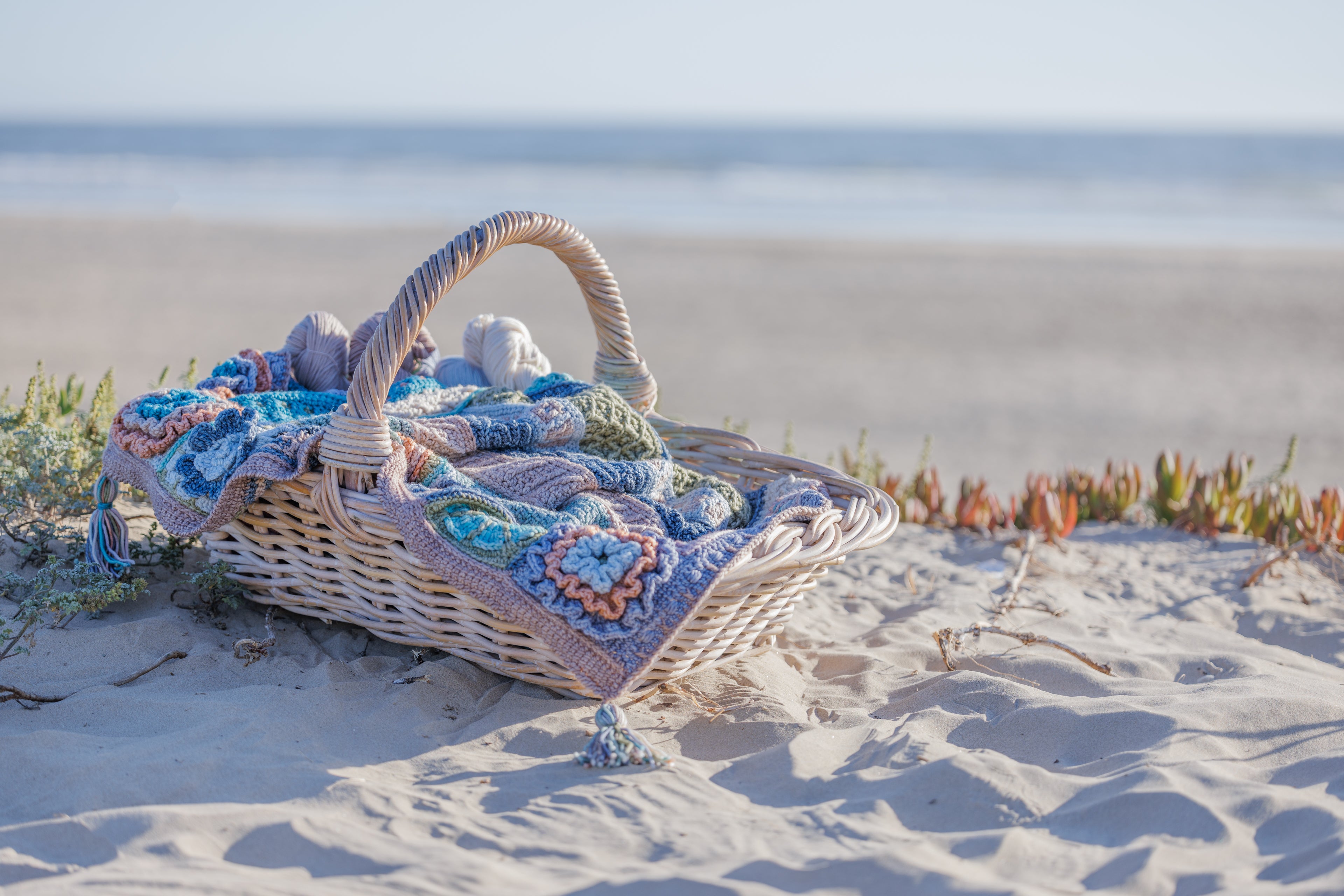 Jimmy Beans Wool 2025 Crochet Blanket Club Kits - Madelinetosh Tosh Blanket in Beachy Keen Colorway