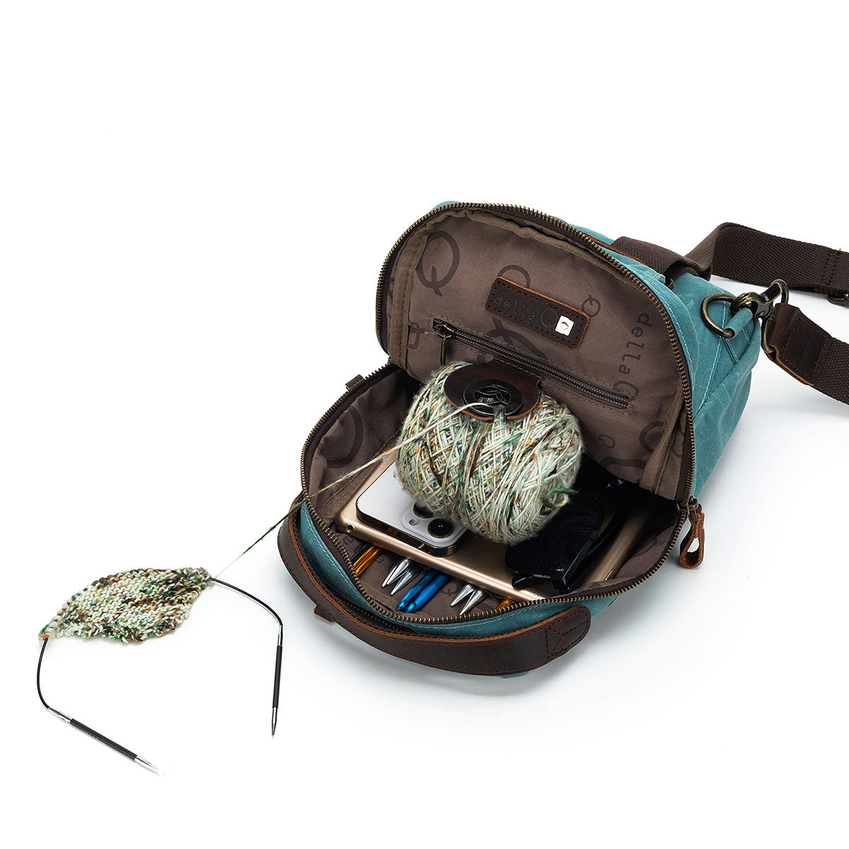 della Q Maker's Mini Messenger Bag - Teal, Lightweight & Water-Repellent