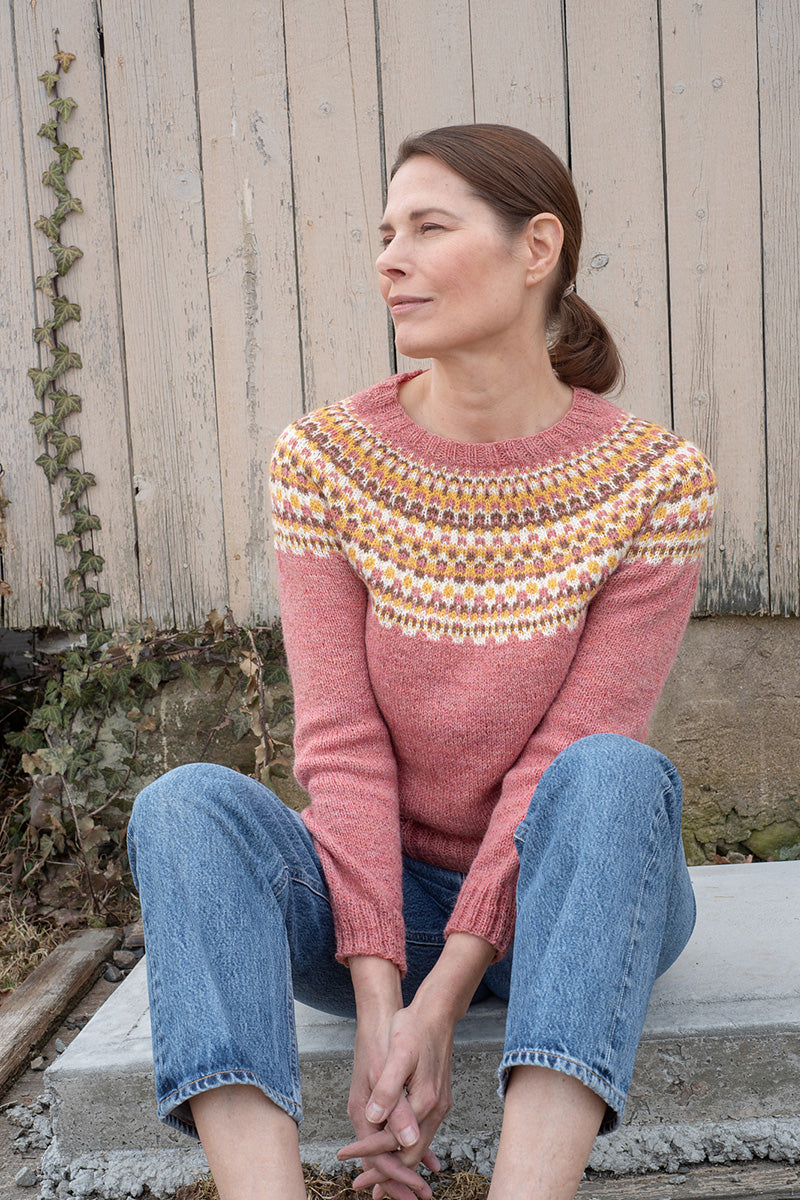 Berroco Fall 2022 Collection Patterns - Plein Air Pullover PDF Download - Colorworked or Lace Yoke Options