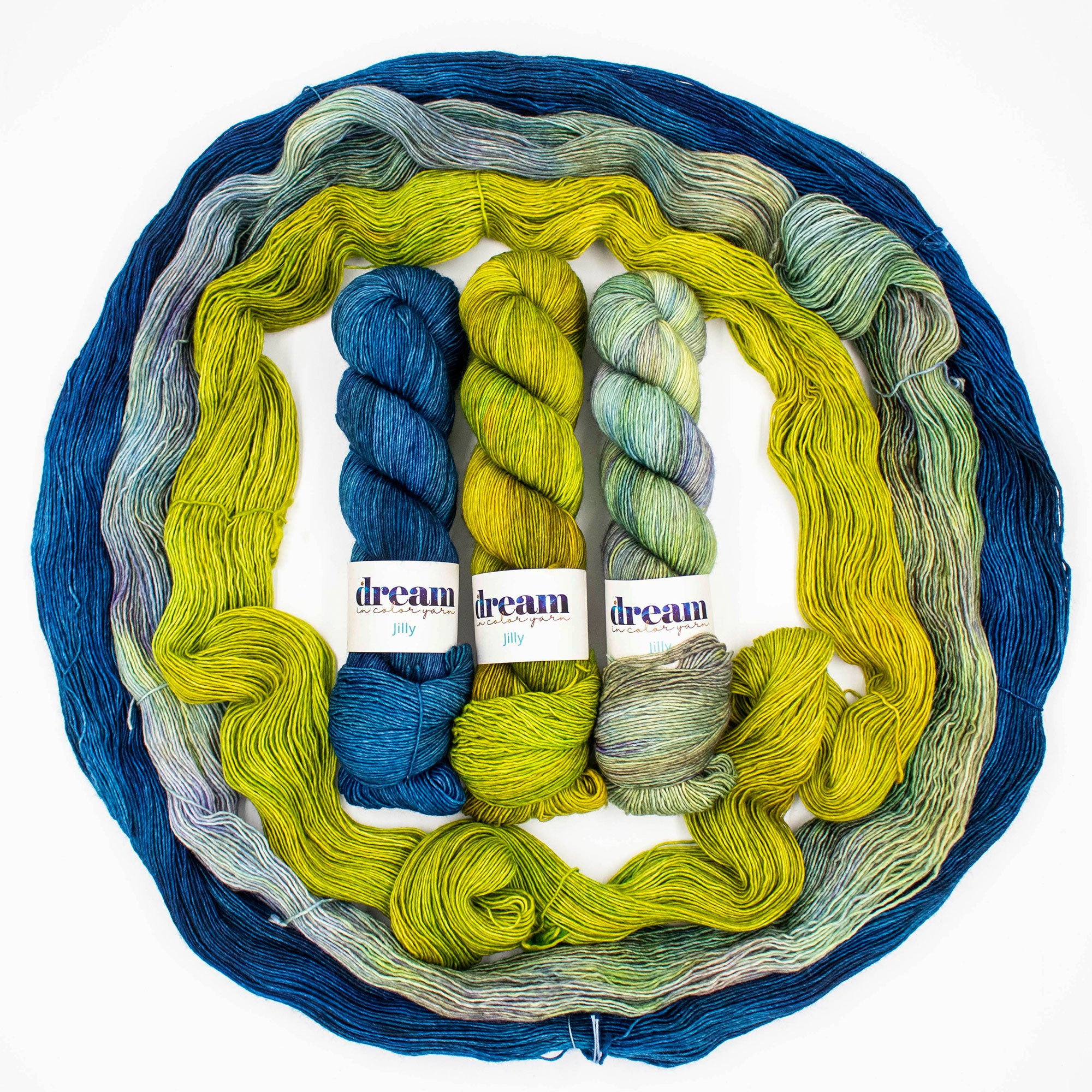 Dream in Color Jilly Shawl Kits - Lagoon Luster: Stunning 3 - Palette Yarn Sets