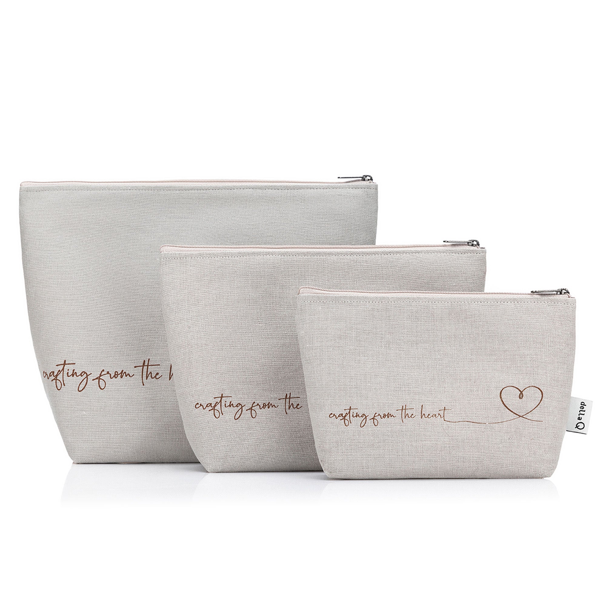 della Q Mesh + Zip Collection 1123 - 1 - Stylish Linen Pebble - Three - Piece Nesting Zipper Pouches