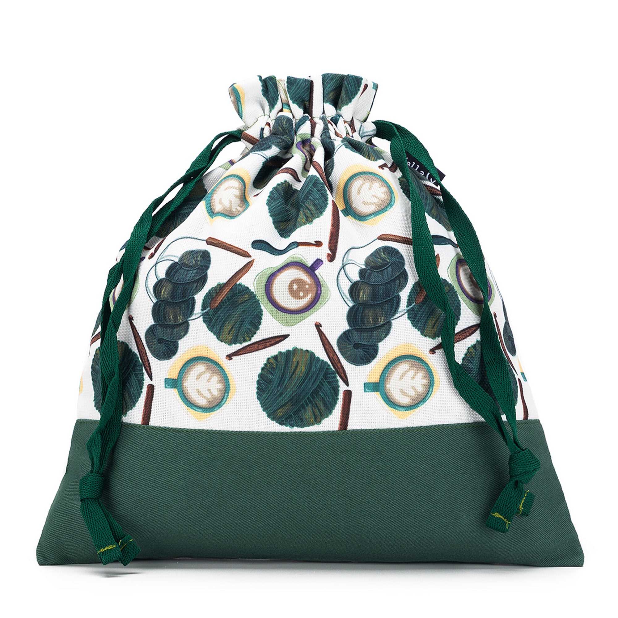 della Q Small Eden Project Bag 115-1 - Stunning Fabric Print Collection in Coffee and Yarn Green